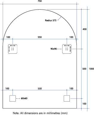 AC7510HND Church Shape Polished Edge Mirror with Hangers including demister