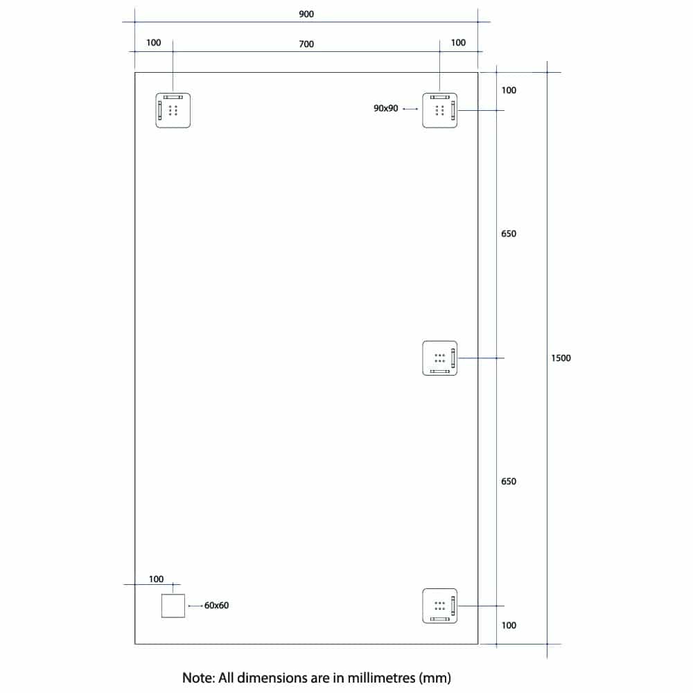 SS1590HND Rectangle Mirror with Sandblasted Border with Demister