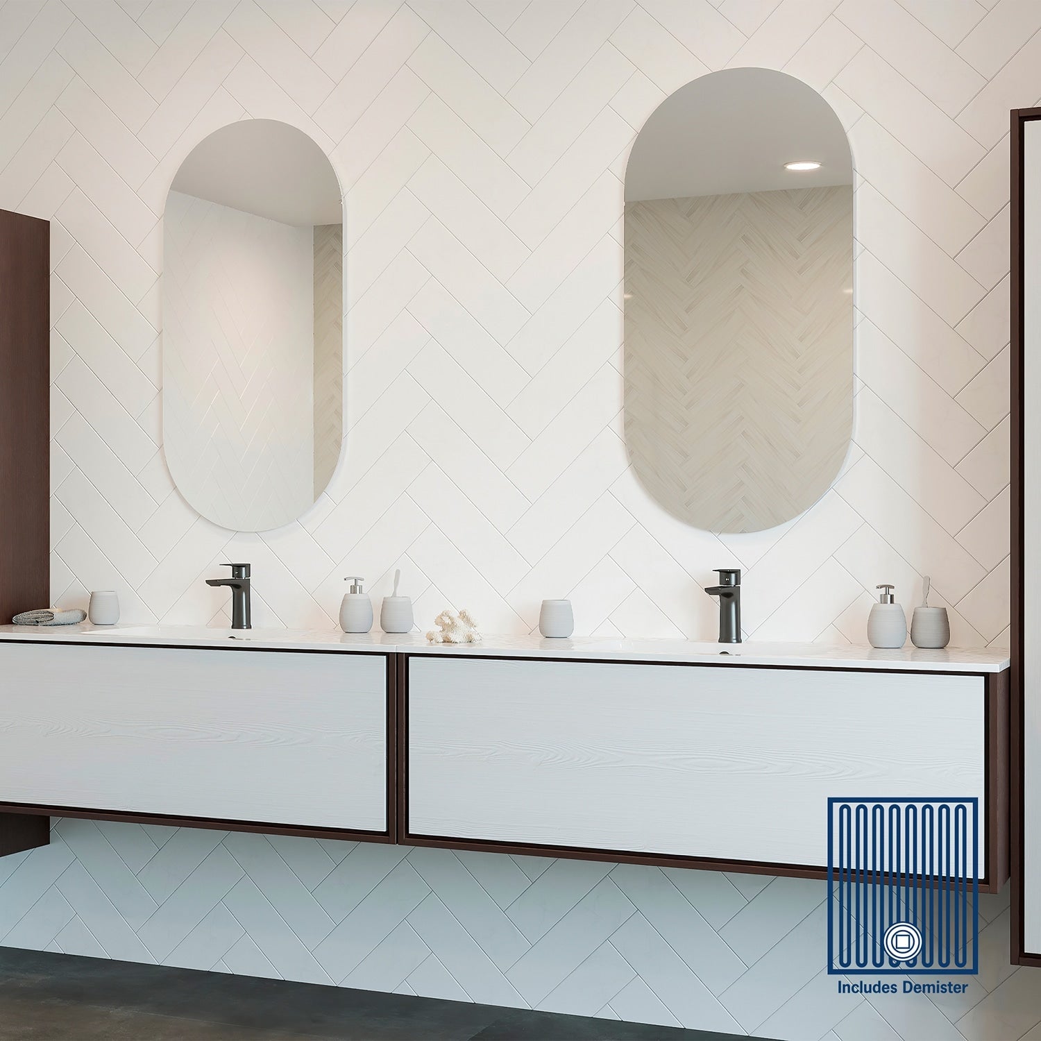 DP5010HND Pill Shape Polished Edge Mirror with Hangers including demister