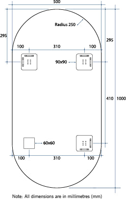 DP5010HND Pill Shape Polished Edge Mirror with Hangers including demister