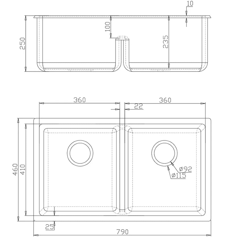 Fomos Sink 790 x 460mm β Double Bowl