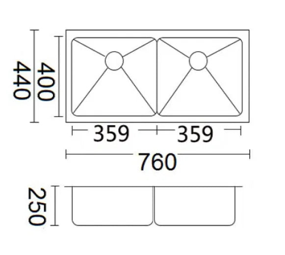 Luminare Sink 760 x 440mm β Double Bowl