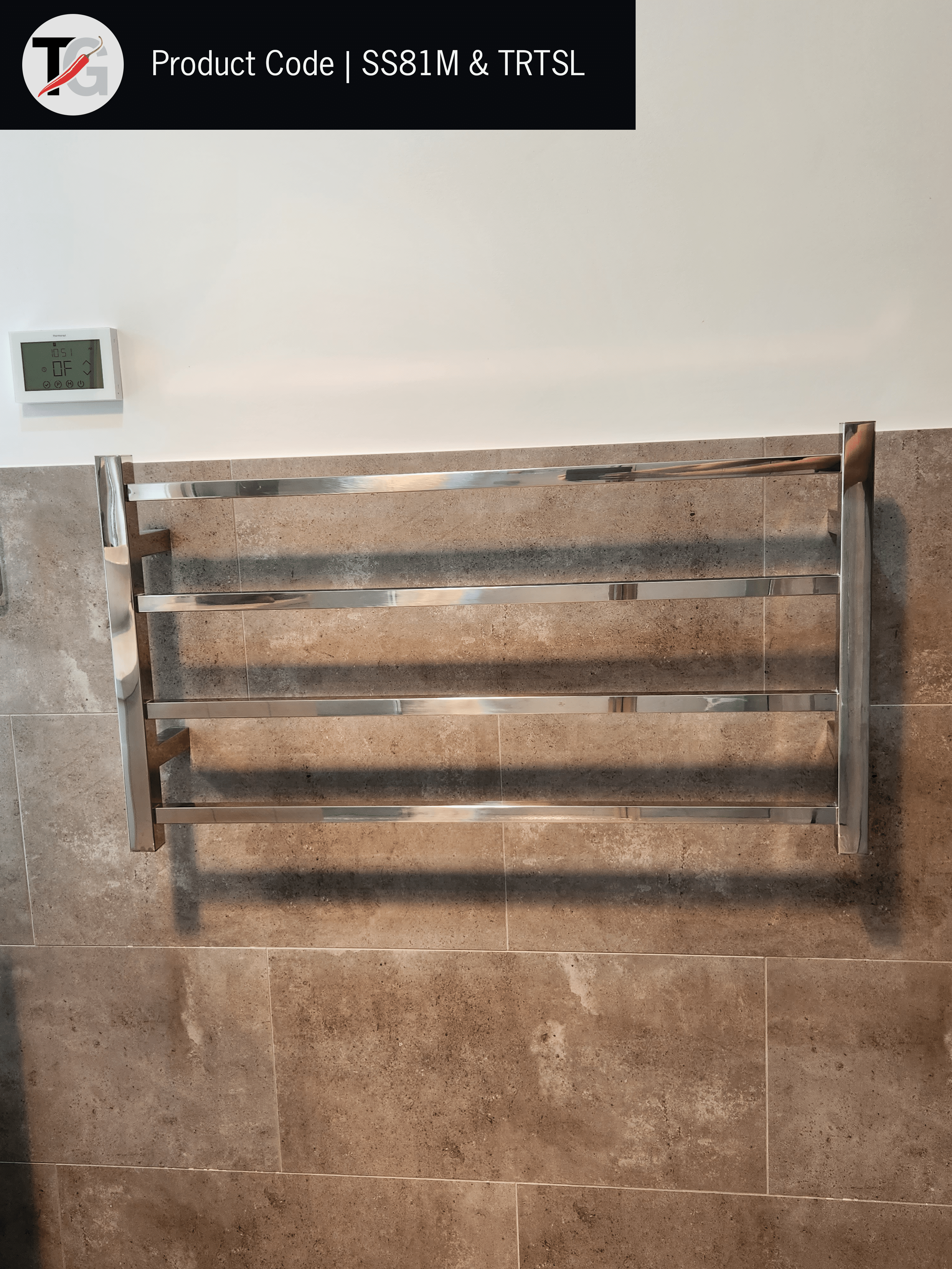 SS81M Straight Square Polished Ladder Heated Towel Rail