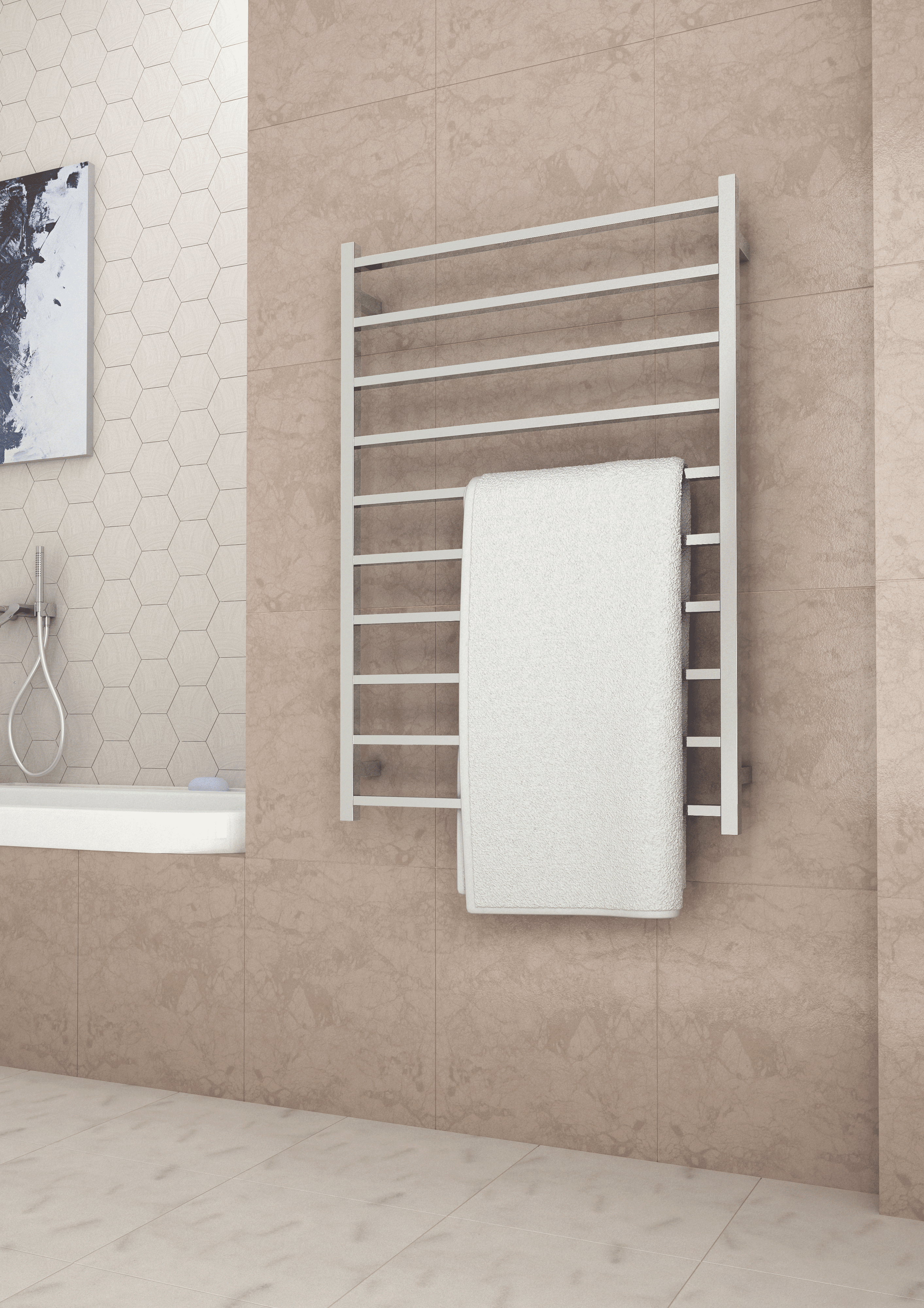 SS88M Straight Square Polished Ladder Heated Towel Rail