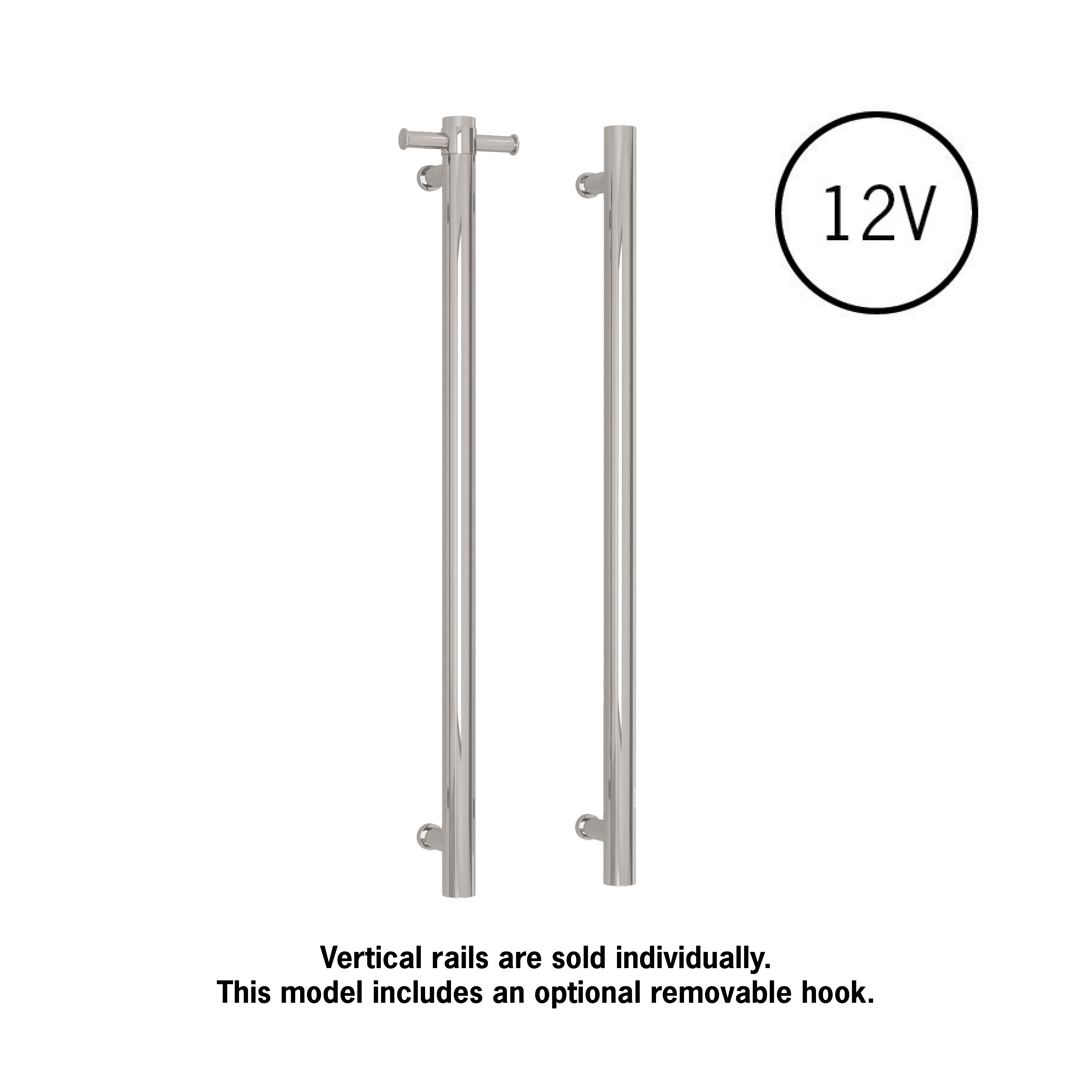 VS900H Straight Round Vertical Single Polished Heated Towel Rail