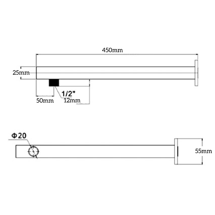 Mica Wall Shower Arm β 450mm β Straight