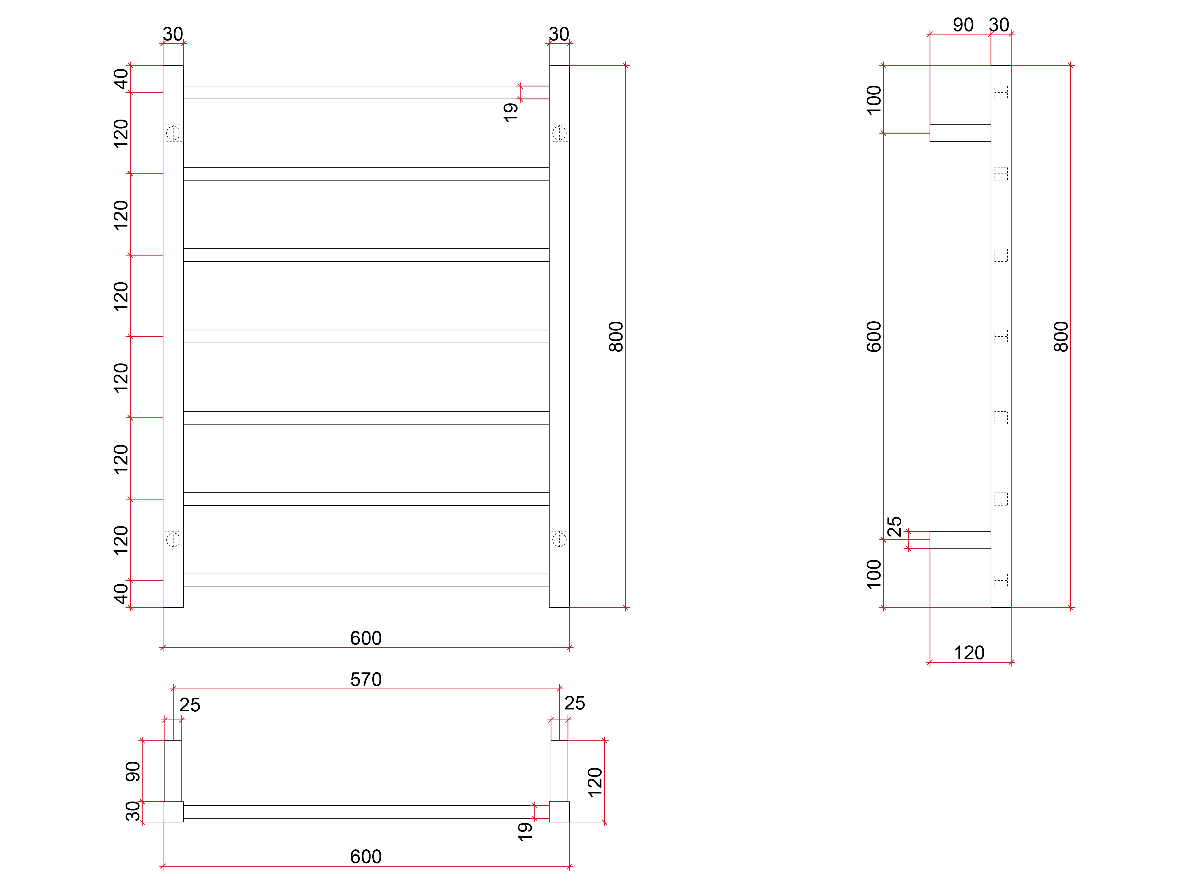 SSB44M Brushed Straight Square Ladder Heated Towel Rail