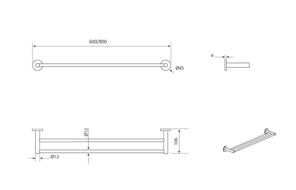 LVB Mica Double Towel Rail – 800mm