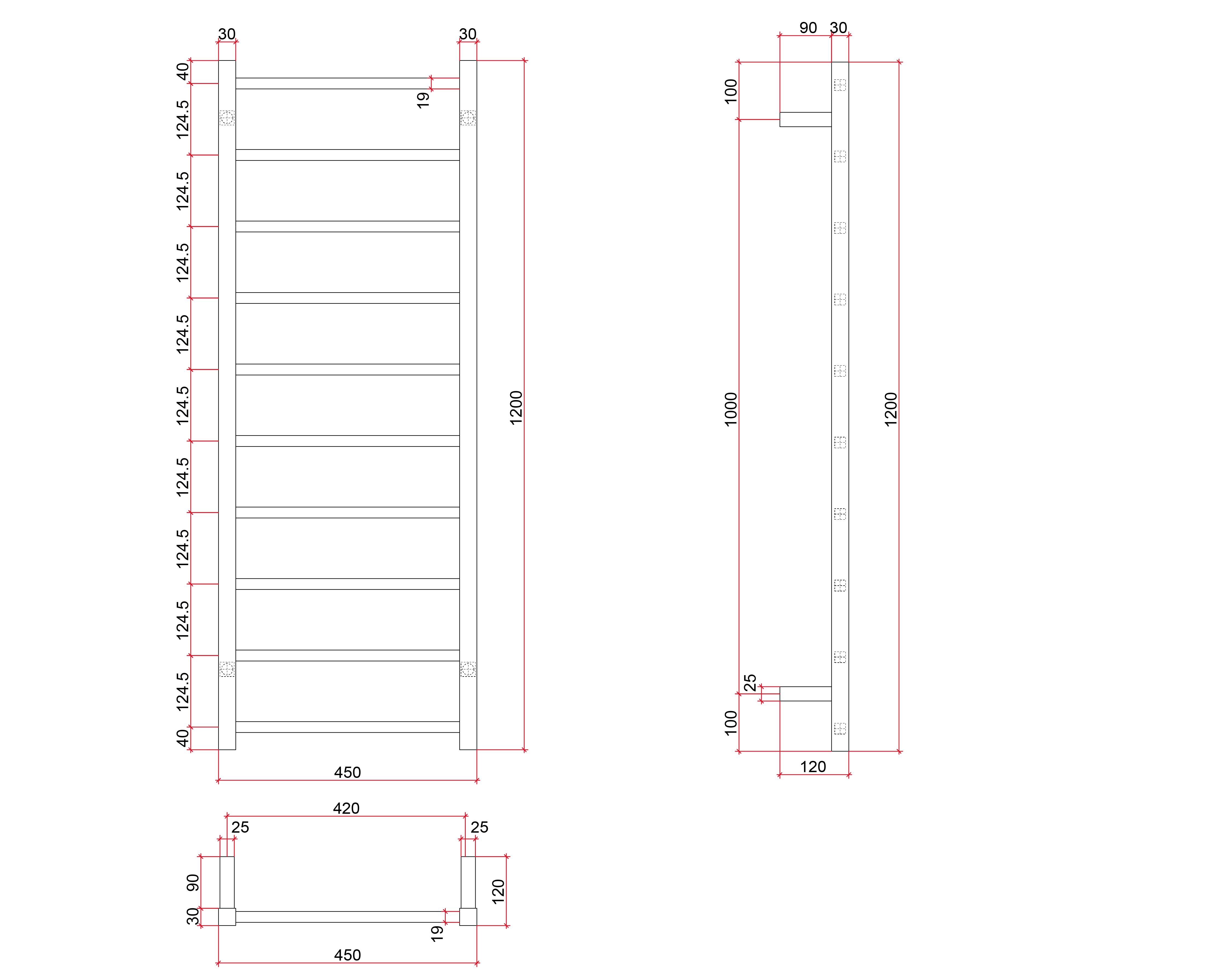 SS19M Straight Square Polished Ladder Heated Towel Rail