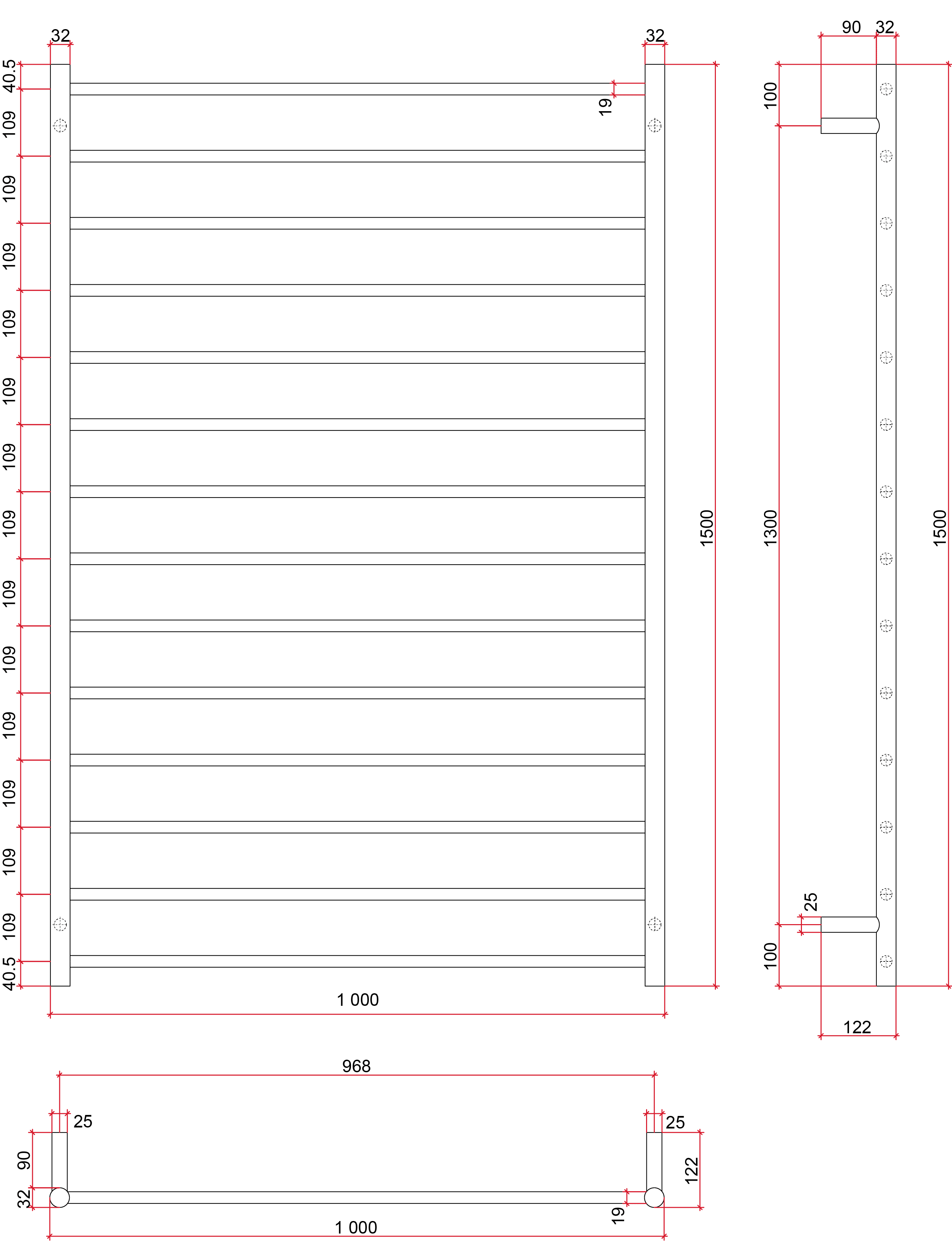 SR99M Straight Round Polished Ladder Heated Towel Rail