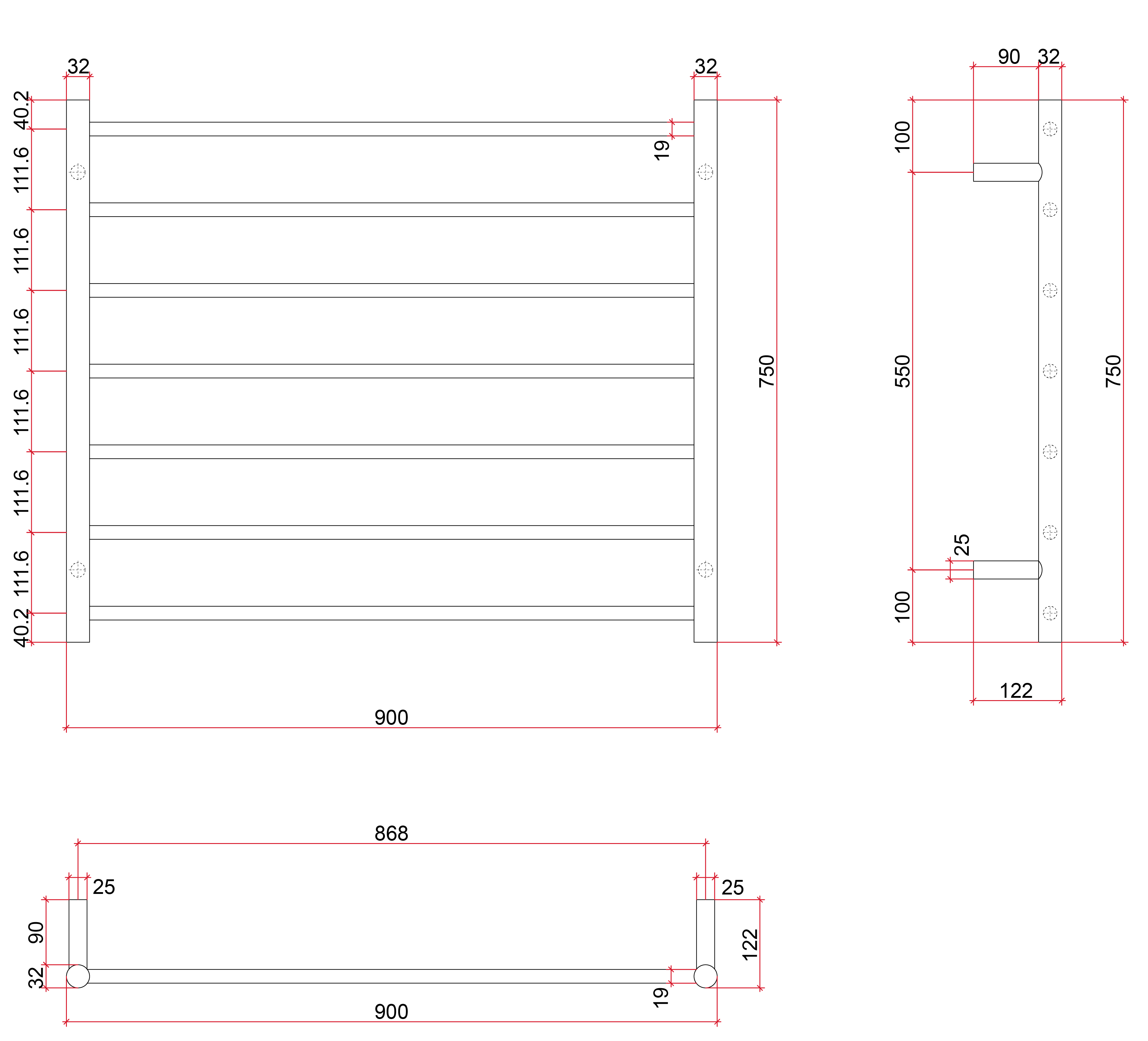 SR93M Straight Round Polished Ladder Heated Towel Rail