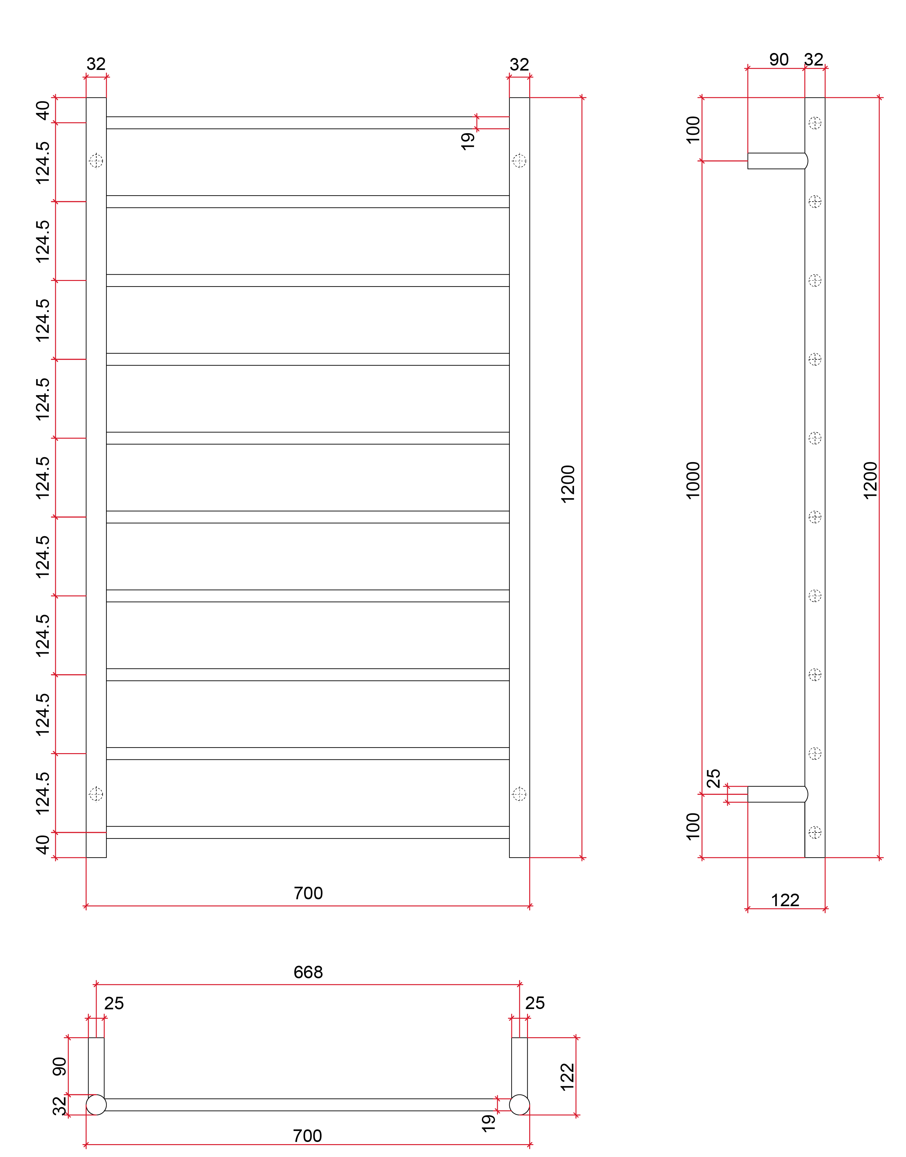 SR69MB Matt Black Straight Round Heated Ladder Rail