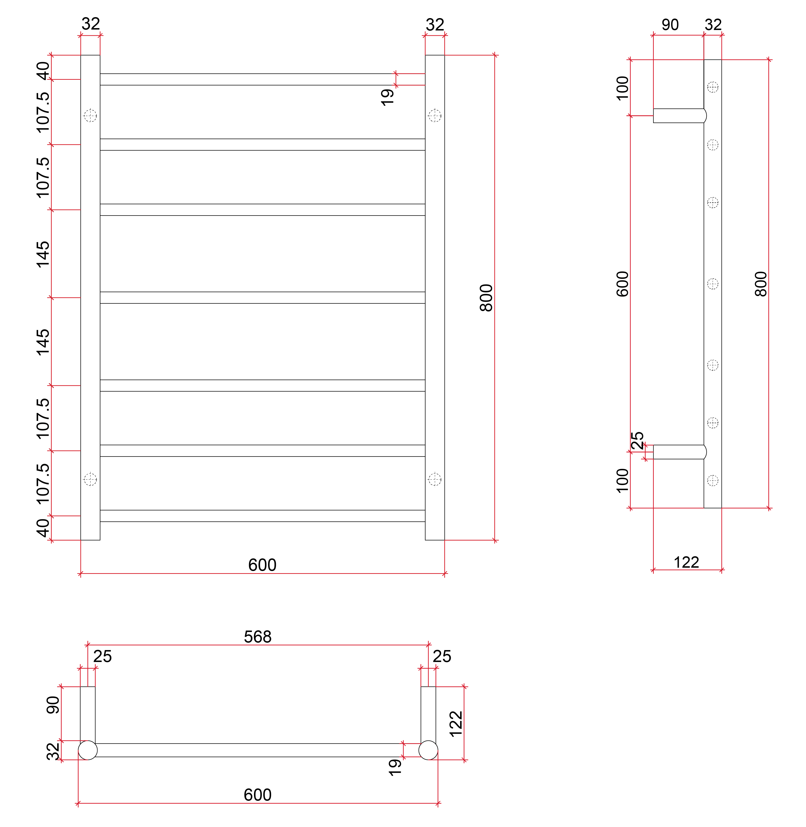 BS44MW Satin White Round Ladder Heated Towel Rail