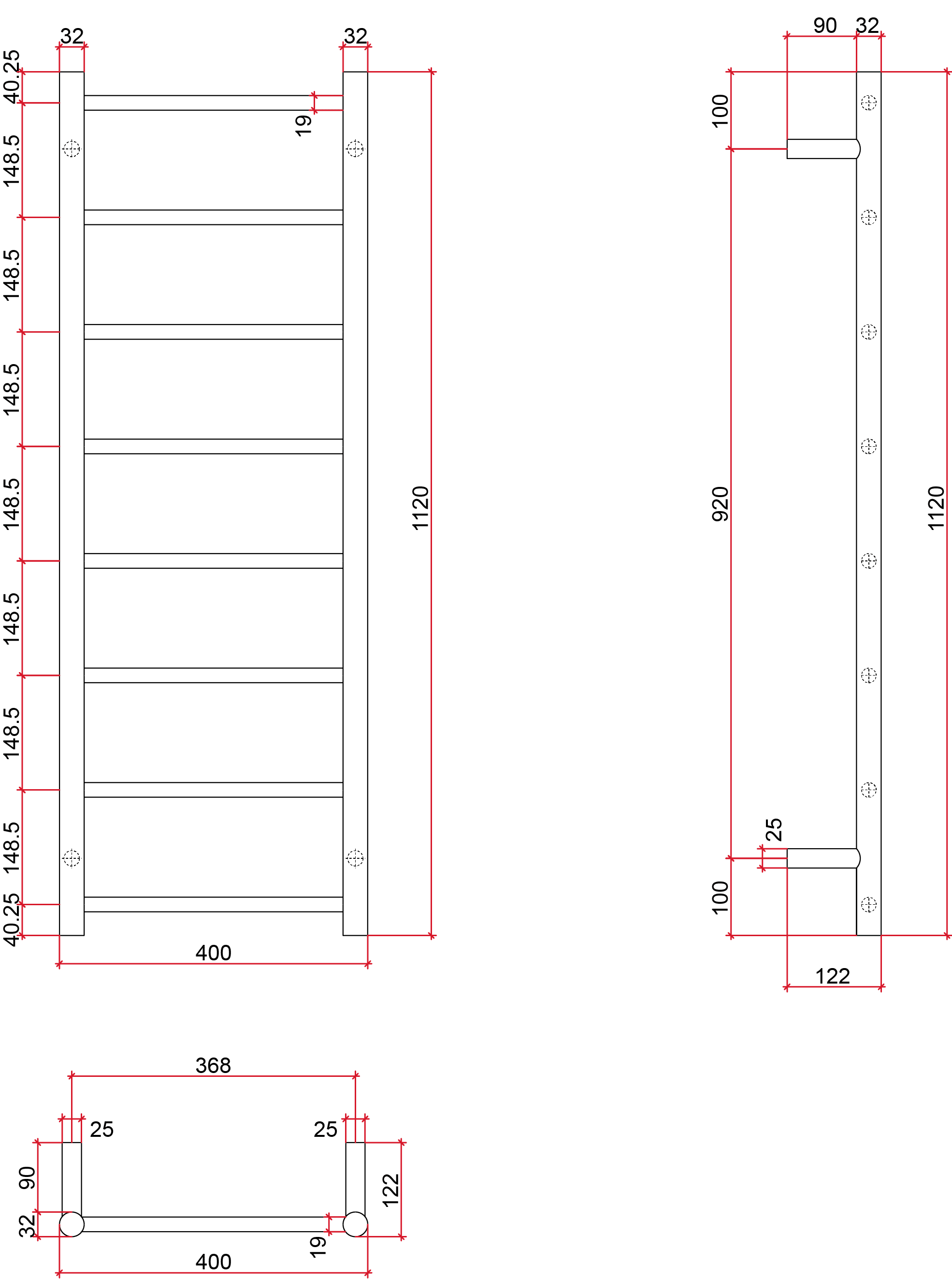 SR17M Straight Round Polished Stainless Ladder Heated Towel Rail