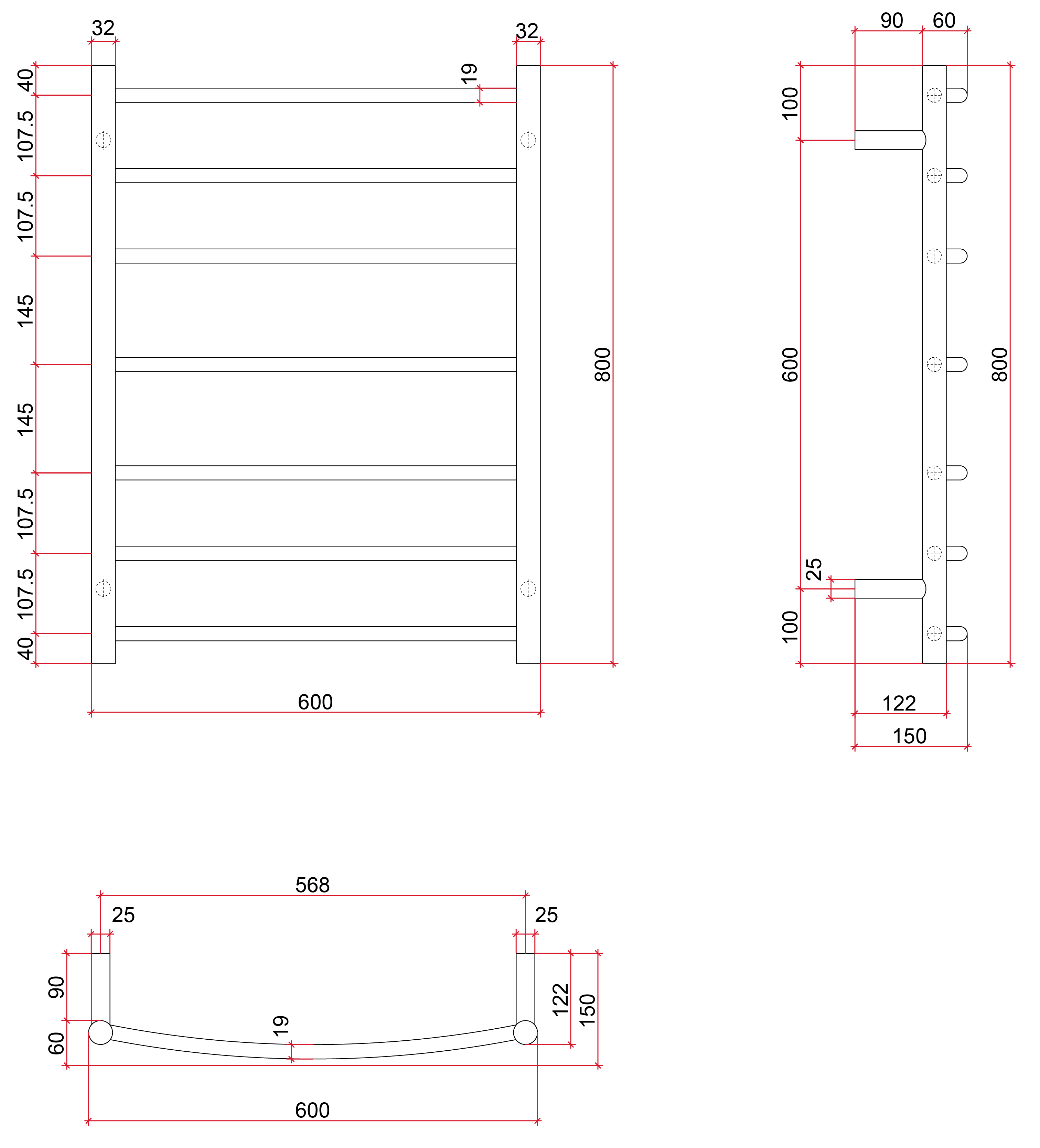 SR33MB Matt Black Round Ladder Heated Towel Rail