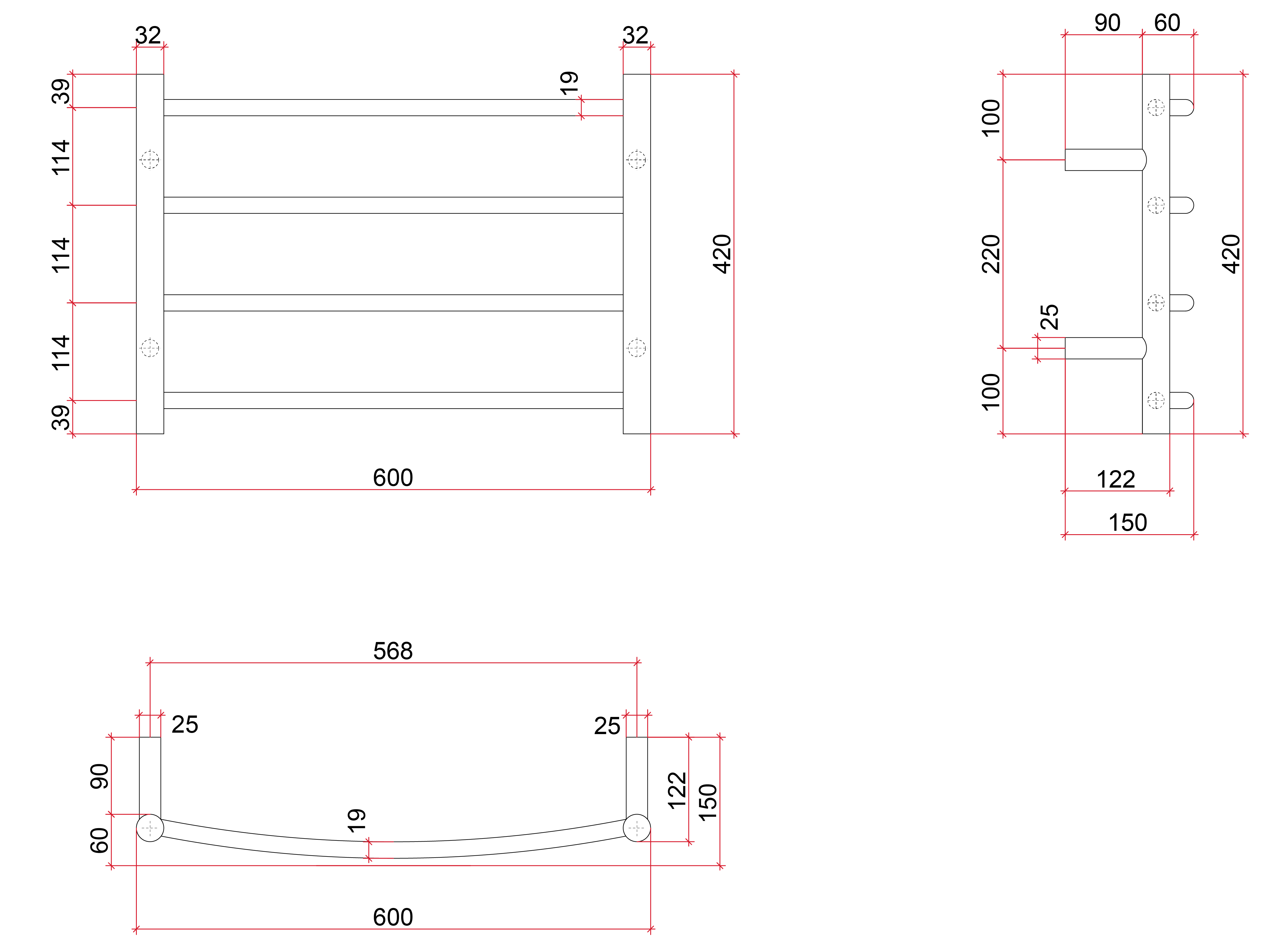 CR40M Curved Round Polished Ladder Heated Towel Rail