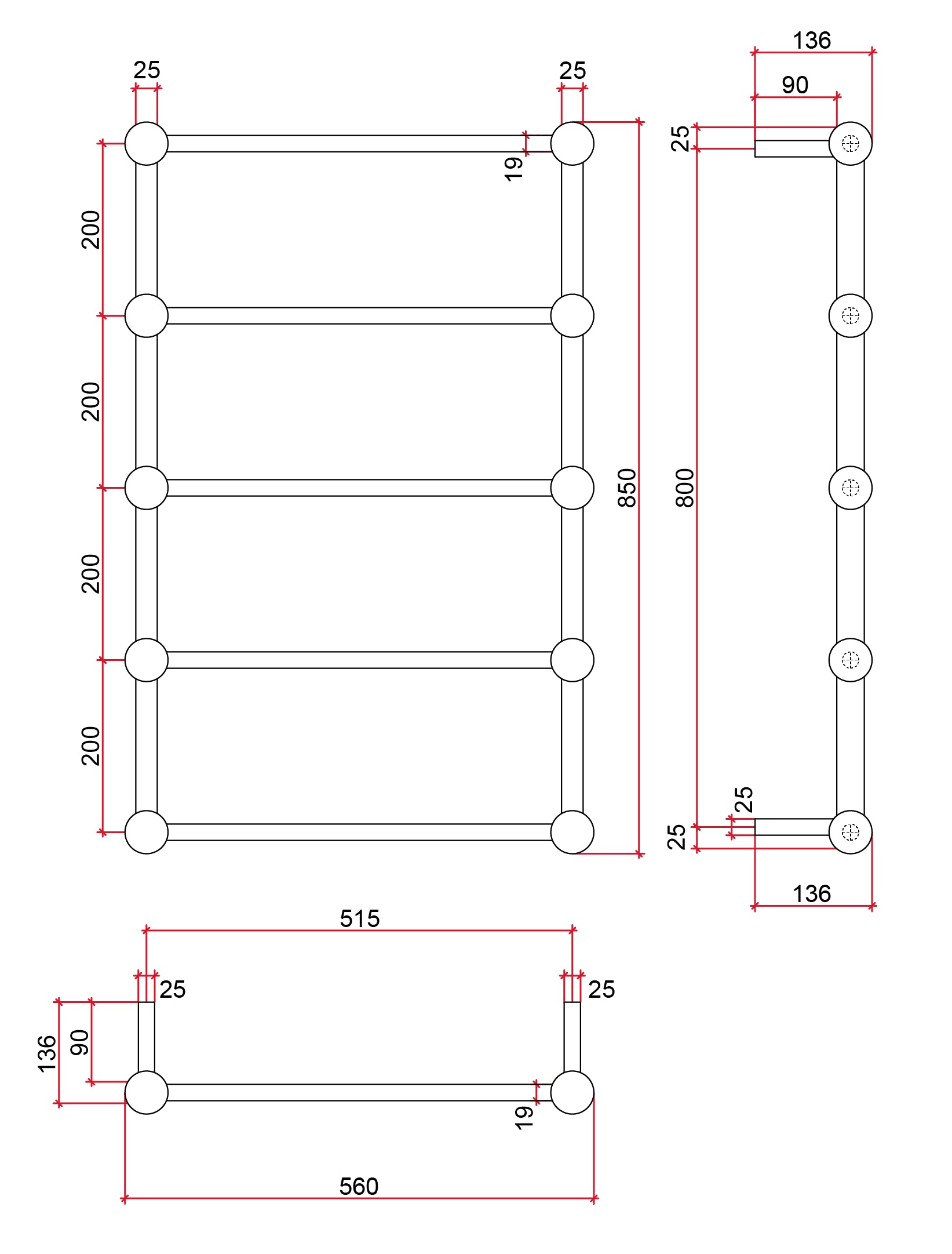 SB34M Straight Round Heritage Ladder Polished Heated Towel Rail
