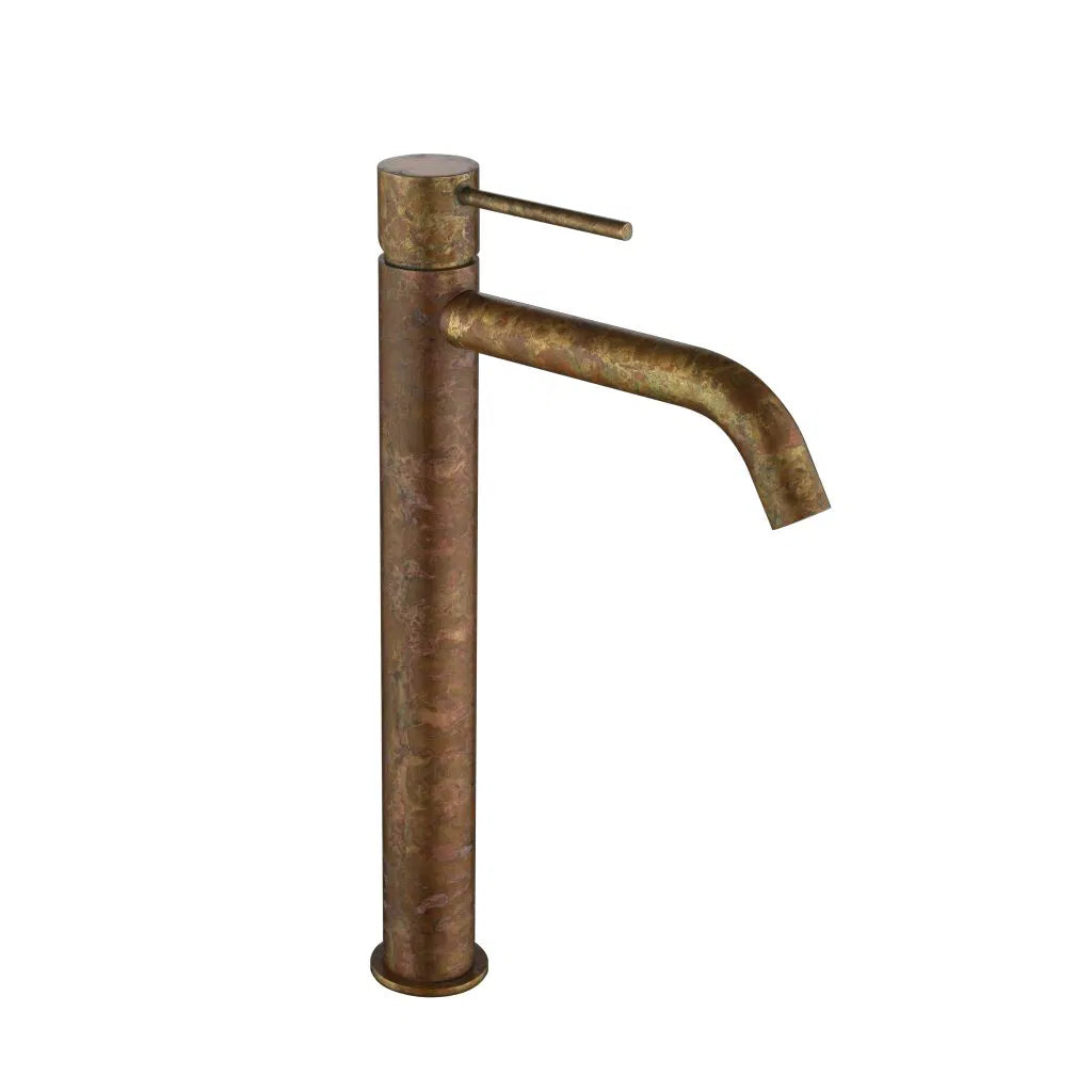 LVB Mica Tall Basin Mixer – Curved Spout - Living Brass