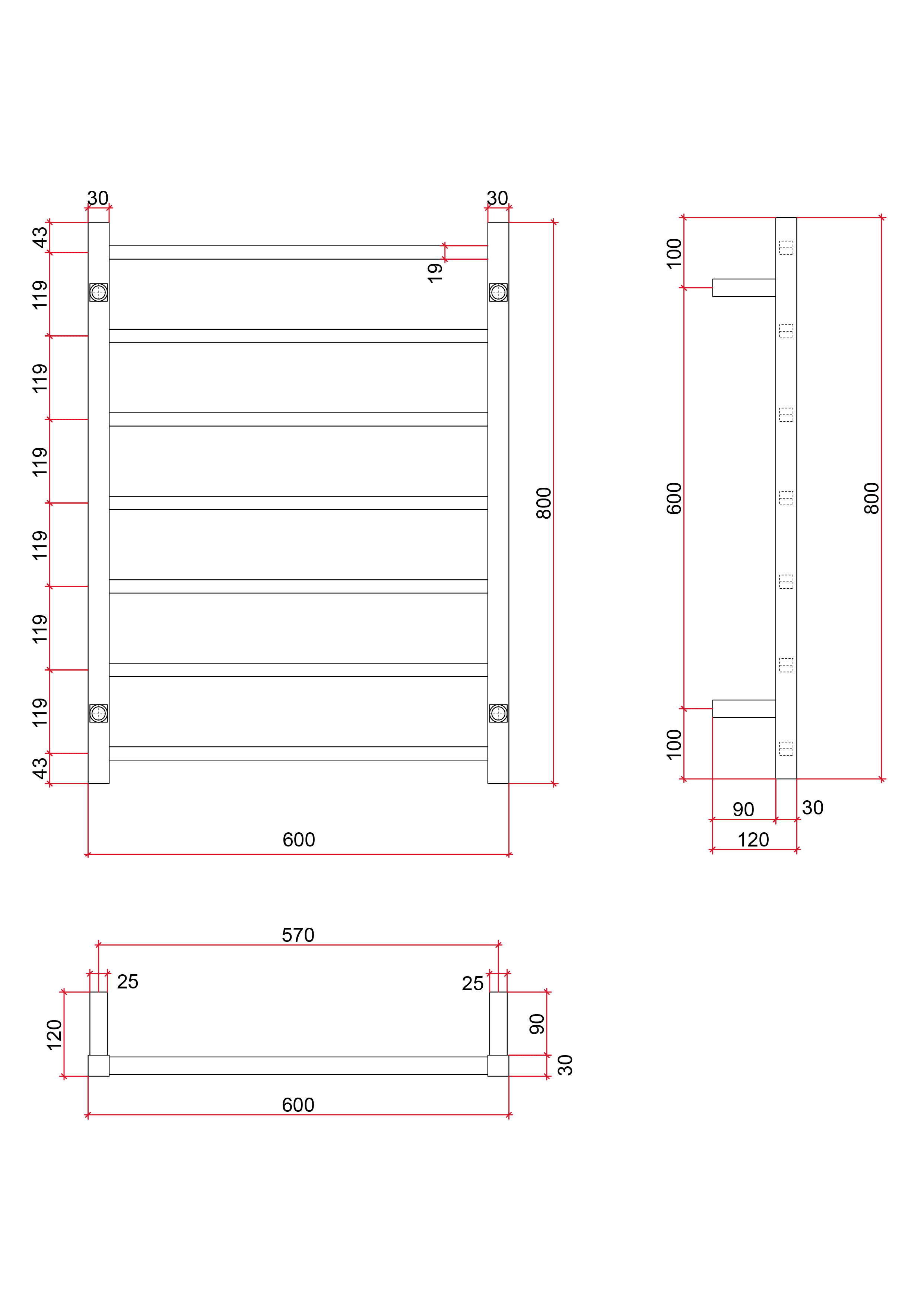 SS4412 12Volt Straight Square Polished Ladder Heated Towel Rail
