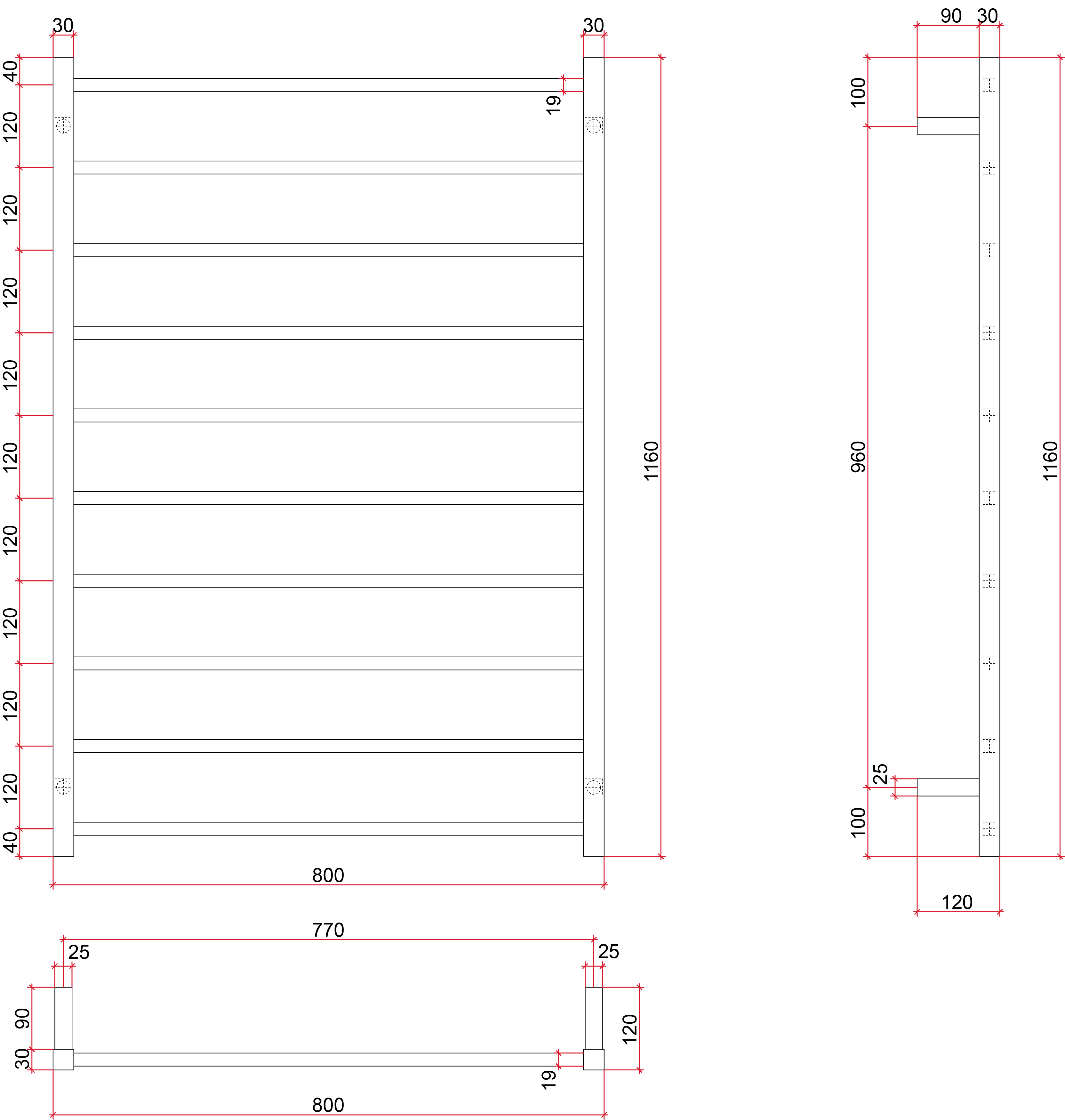 SS88MB Matt Black Square Ladder Heated Towel Rail