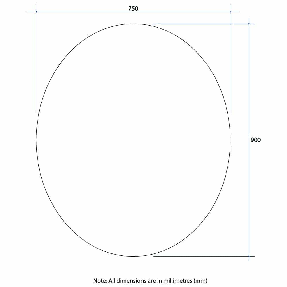 CO9075GTD Oval Polished Edge Mirror with Demister