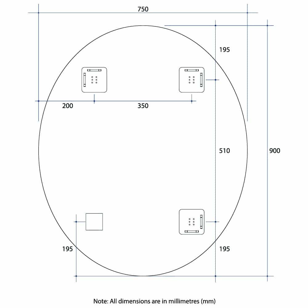 CO9075HND Oval Polished Edge Mirror with Demister