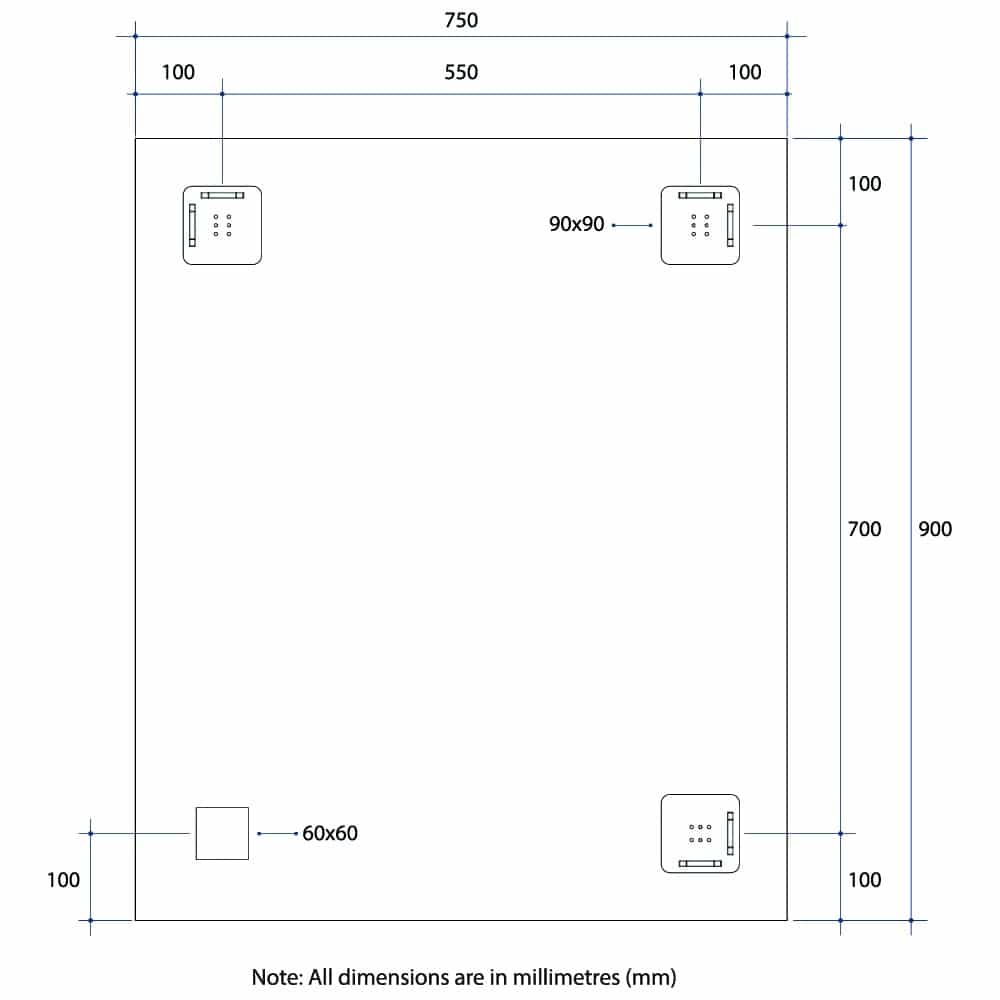 SS9075HND Rectangle Mirror with Sandblasted Border with Demister
