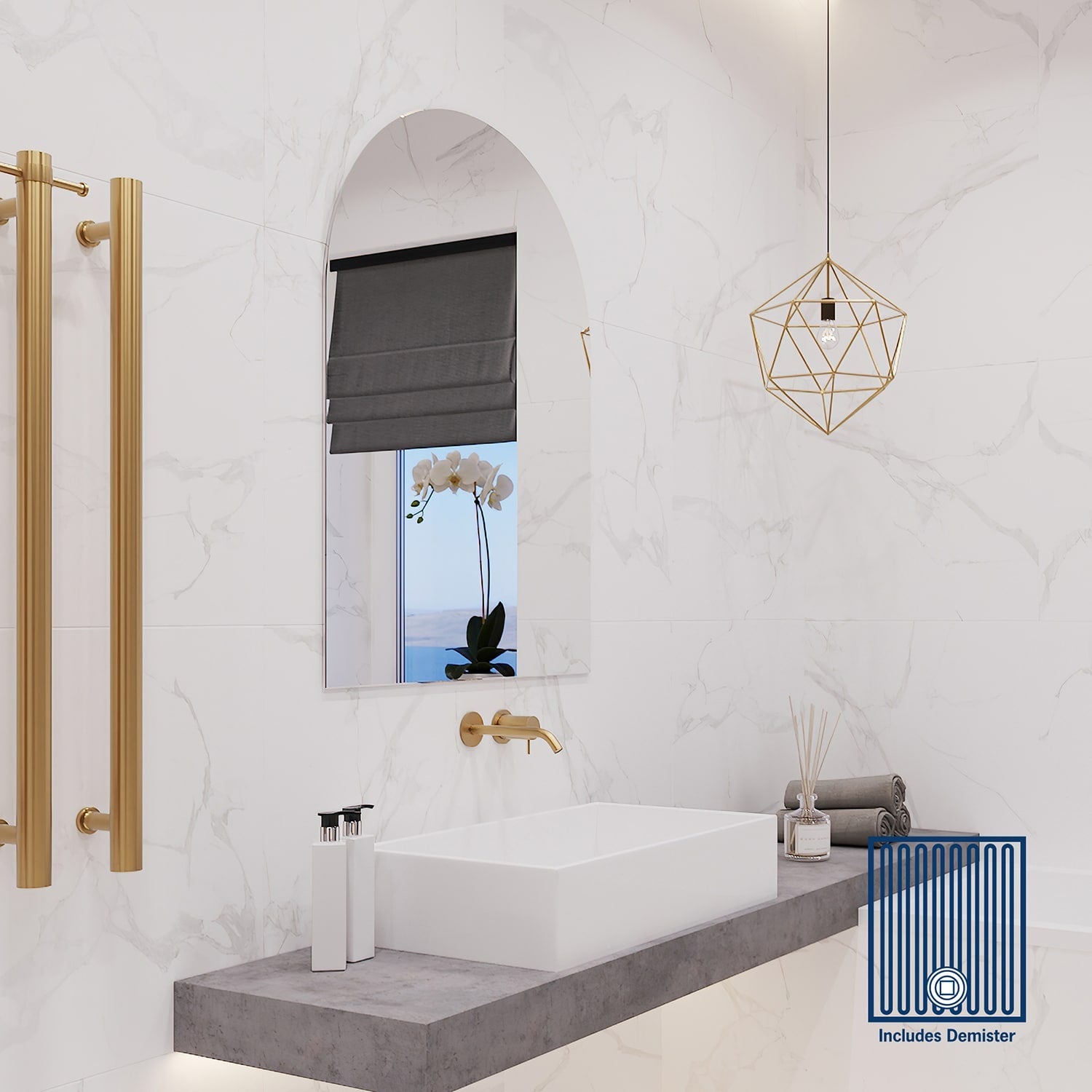 AC5080HND Church Shape Polished Edge Mirror with Hangers including demister