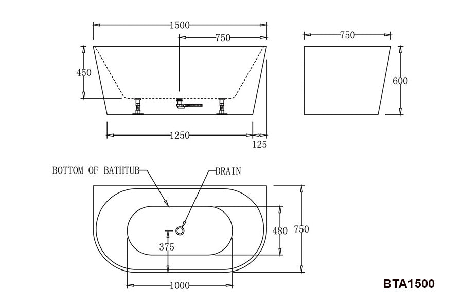 ATLANTA Back to Wall Bathtub-BTA1400