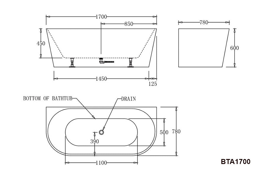 ATLANTA Back to Wall Bathtub-BTA1400