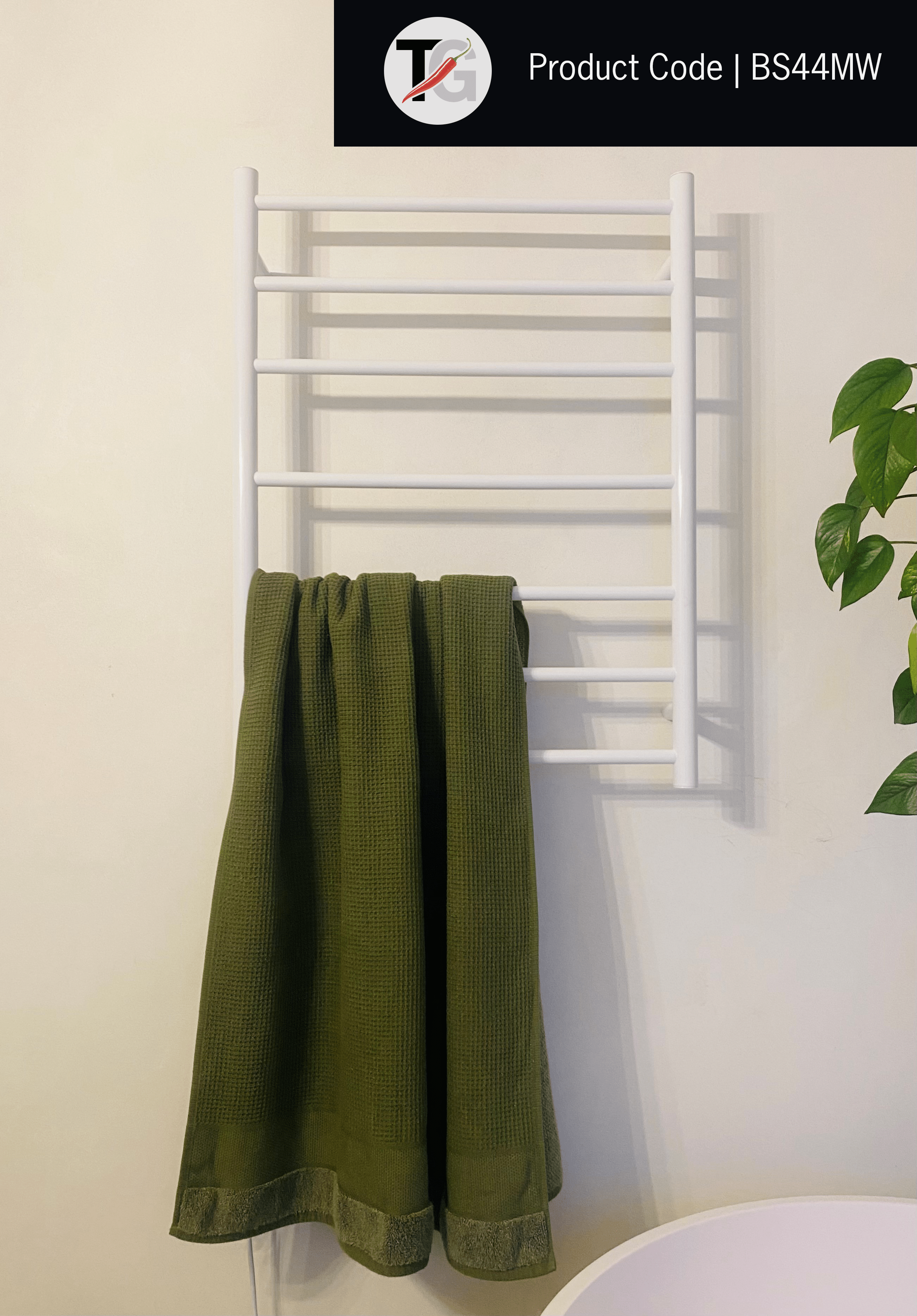 BS44MW Satin White Round Ladder Heated Towel Rail