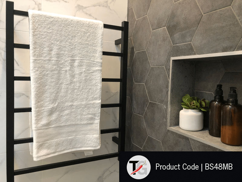 BS48MB Matt Black Square Ladder Heated Towel Rail