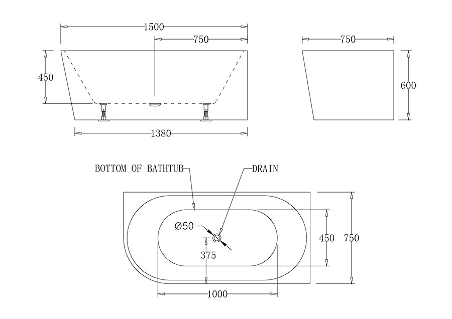 Milan Right Corner Bathtub-BTM1500R