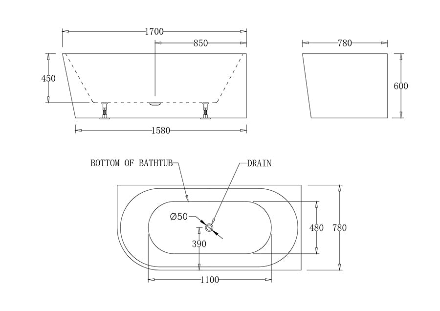 Milan Right Corner Bathtub-BTM1500R