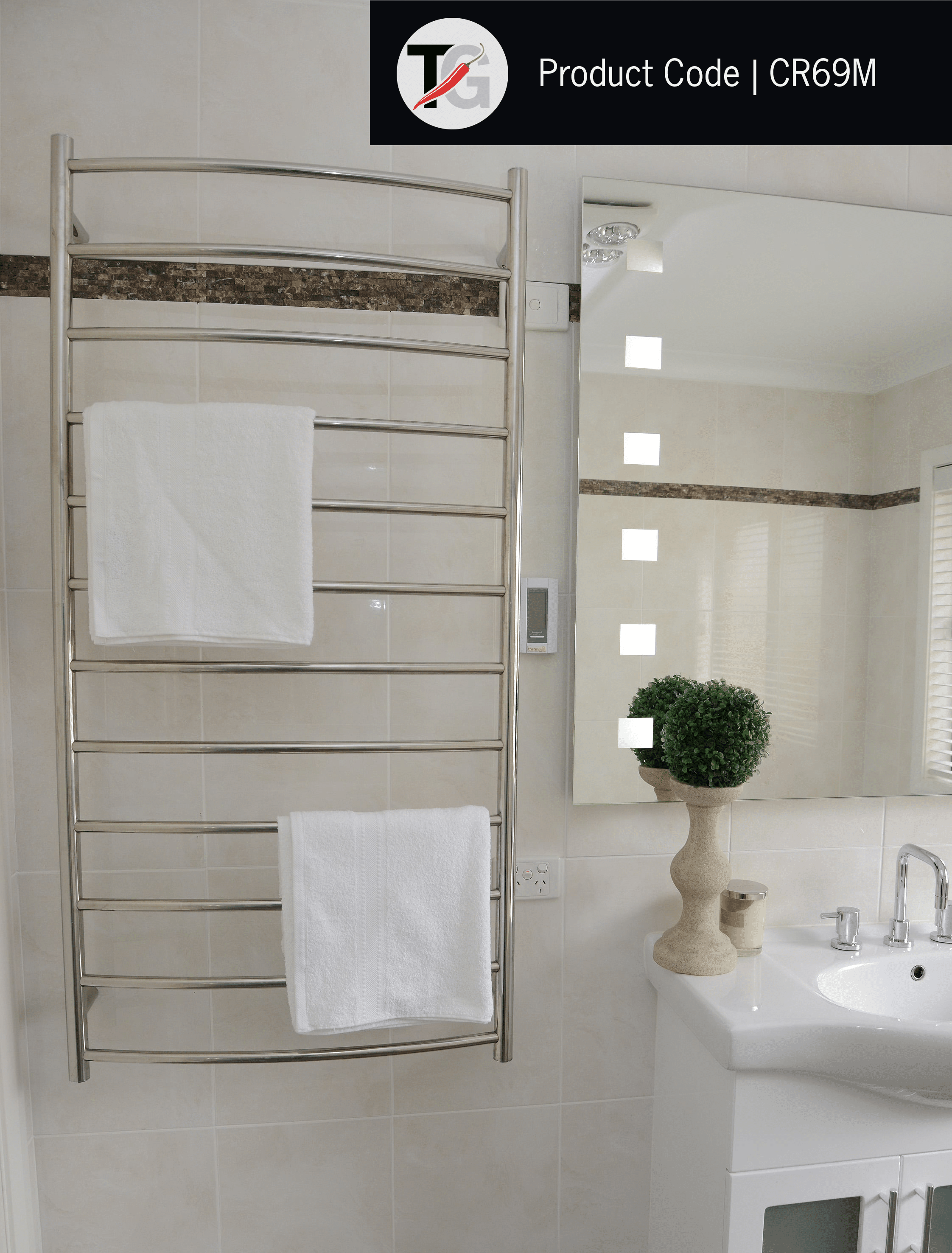 CR69M Curved Round Polished Ladder Heated Towel Rail
