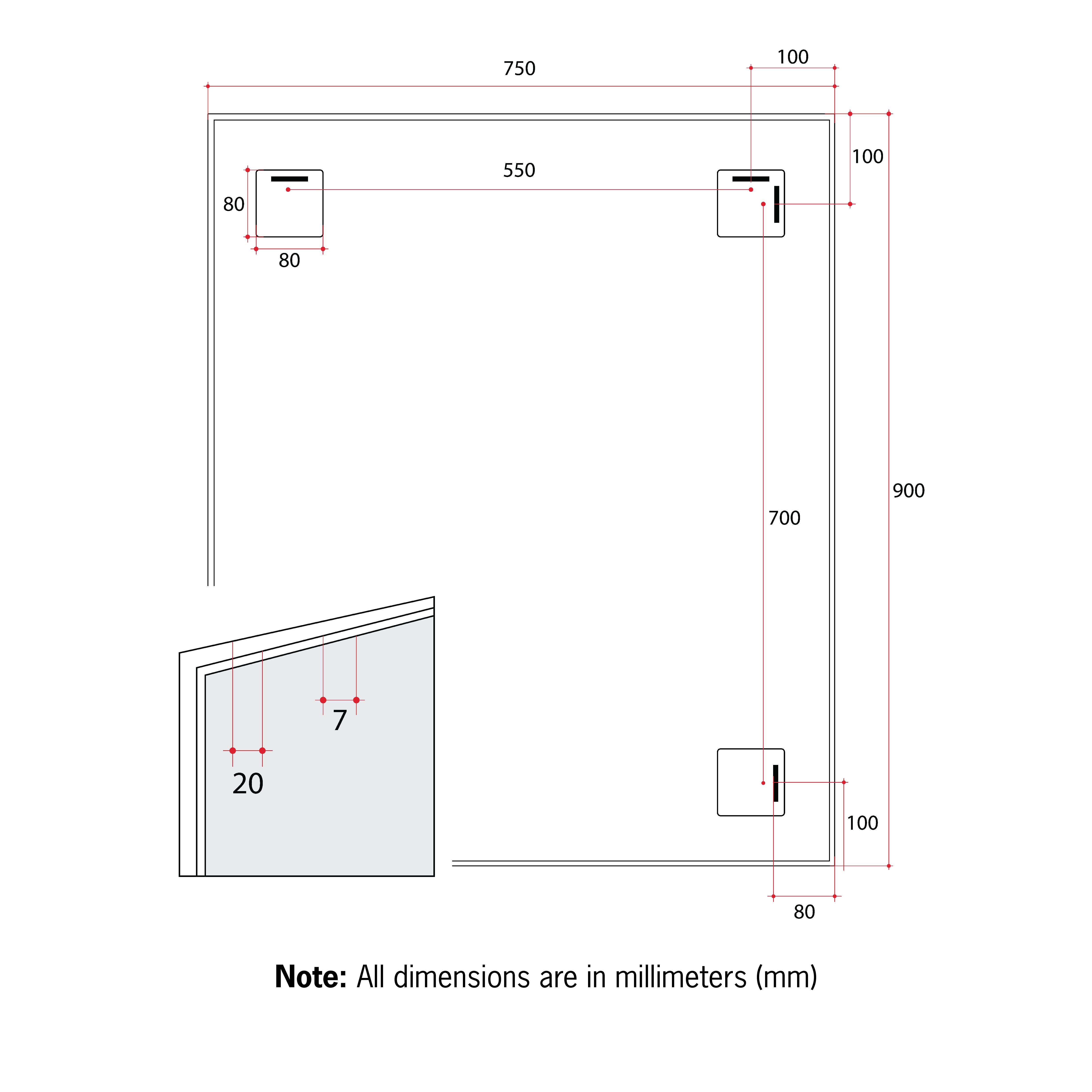 CS9075BD Rectangular Black Framed Mirror Including Demister