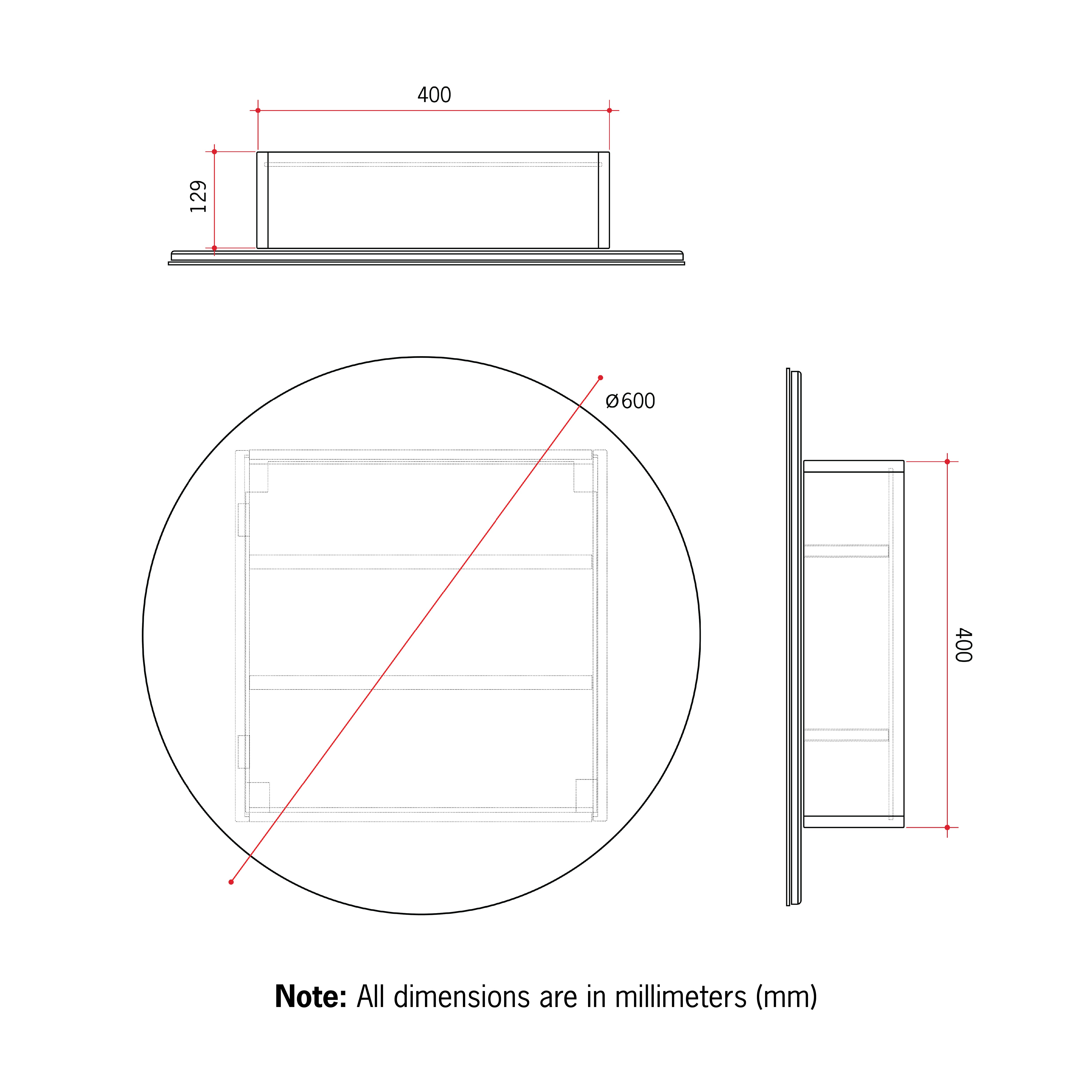 CR6060B Round Black Mirror Cabinet