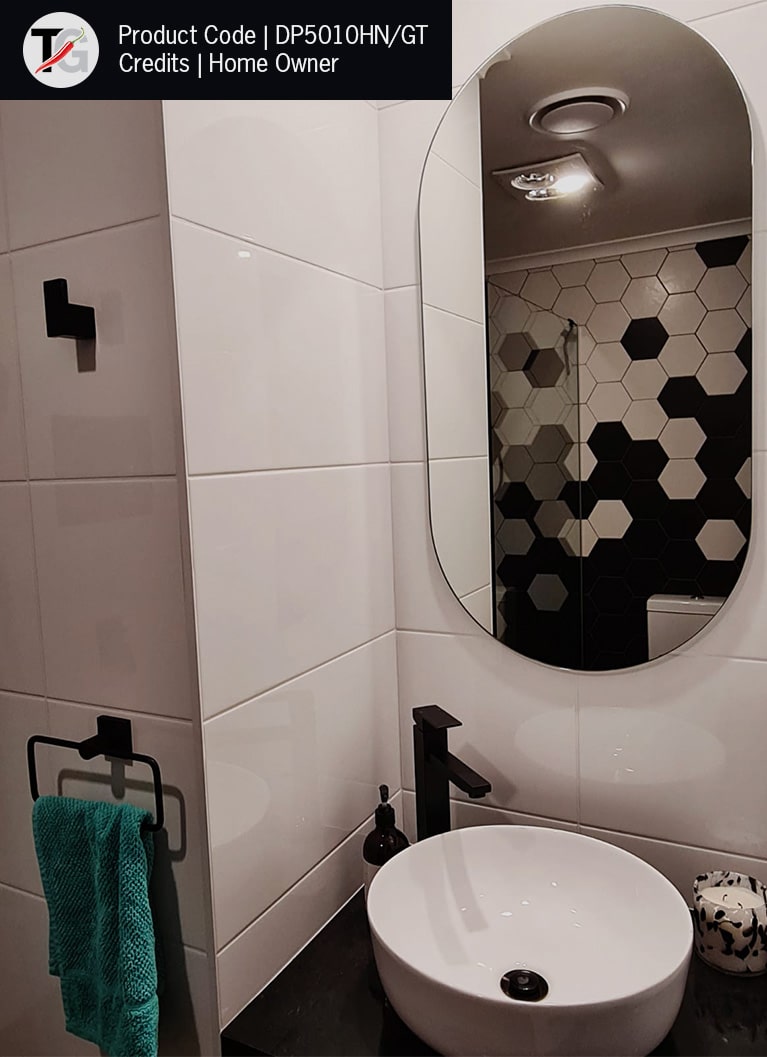 DP5010HND Pill Shape Polished Edge Mirror with Hangers including demister