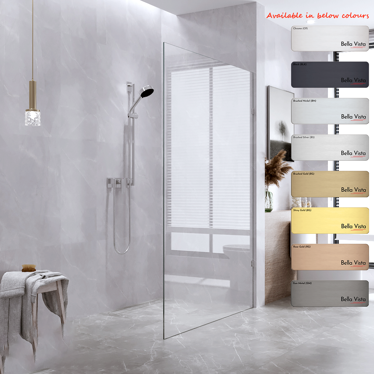 Fully Frameless - Walk in Shower Screen Fixed Panel - Multiple Sizes