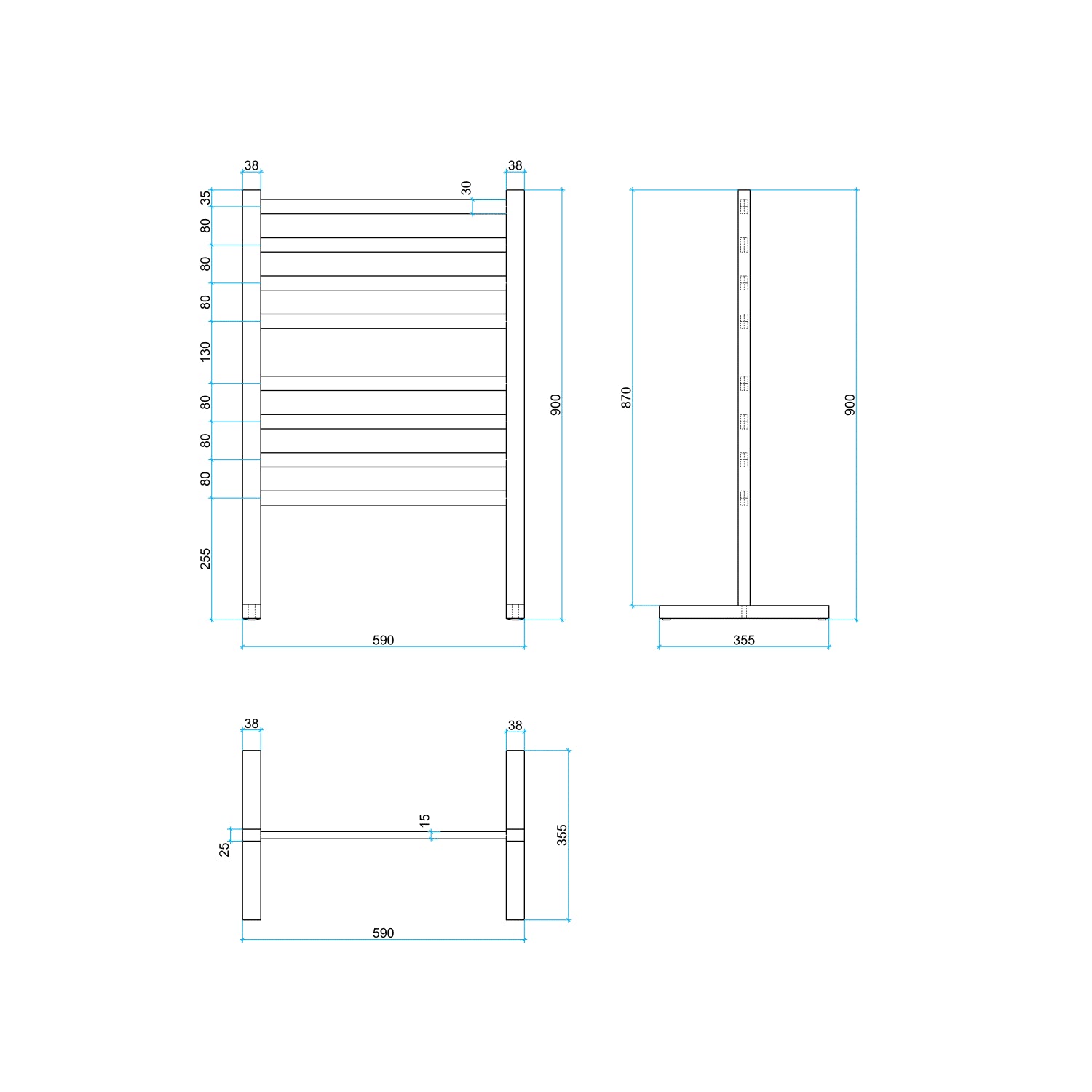 FS55E Straight Flat Free-Standing Polished Heated Towel Rail