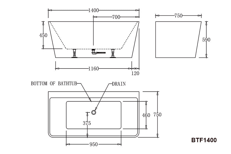 FLORENCE Back to Wall Bathtub-BTF1400