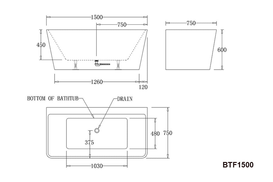 FLORENCE Back To Wall Spa Bathtub-BTF1500-SPA