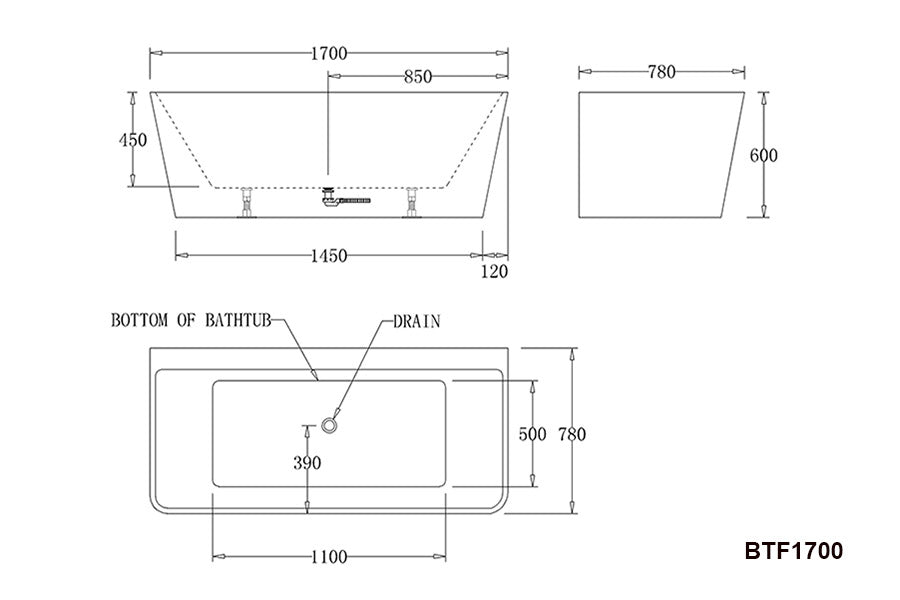 FLORENCE Back to Wall Bathtub in Black-BTF1500