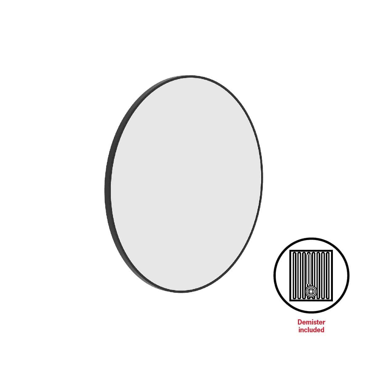 GR6060BD Round Black Framed Mirror Including Demister