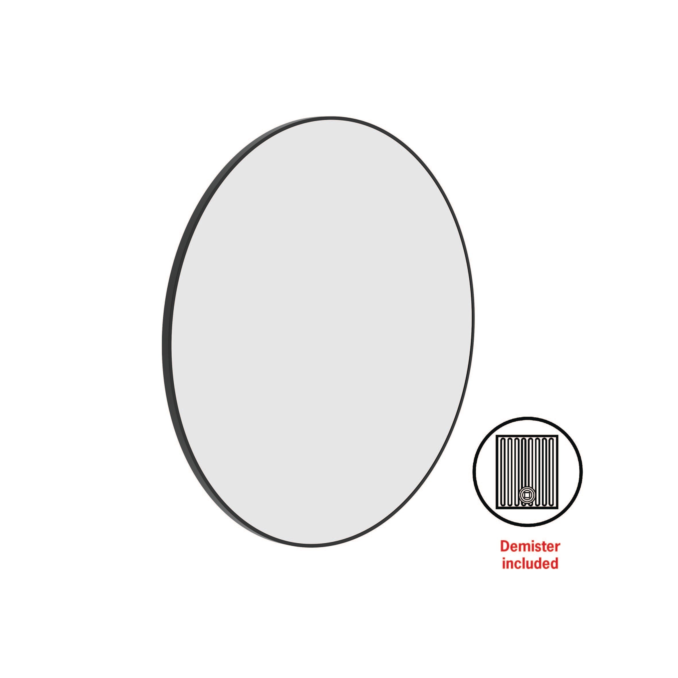 GR9090BD Round Black Framed Mirror Including Demister