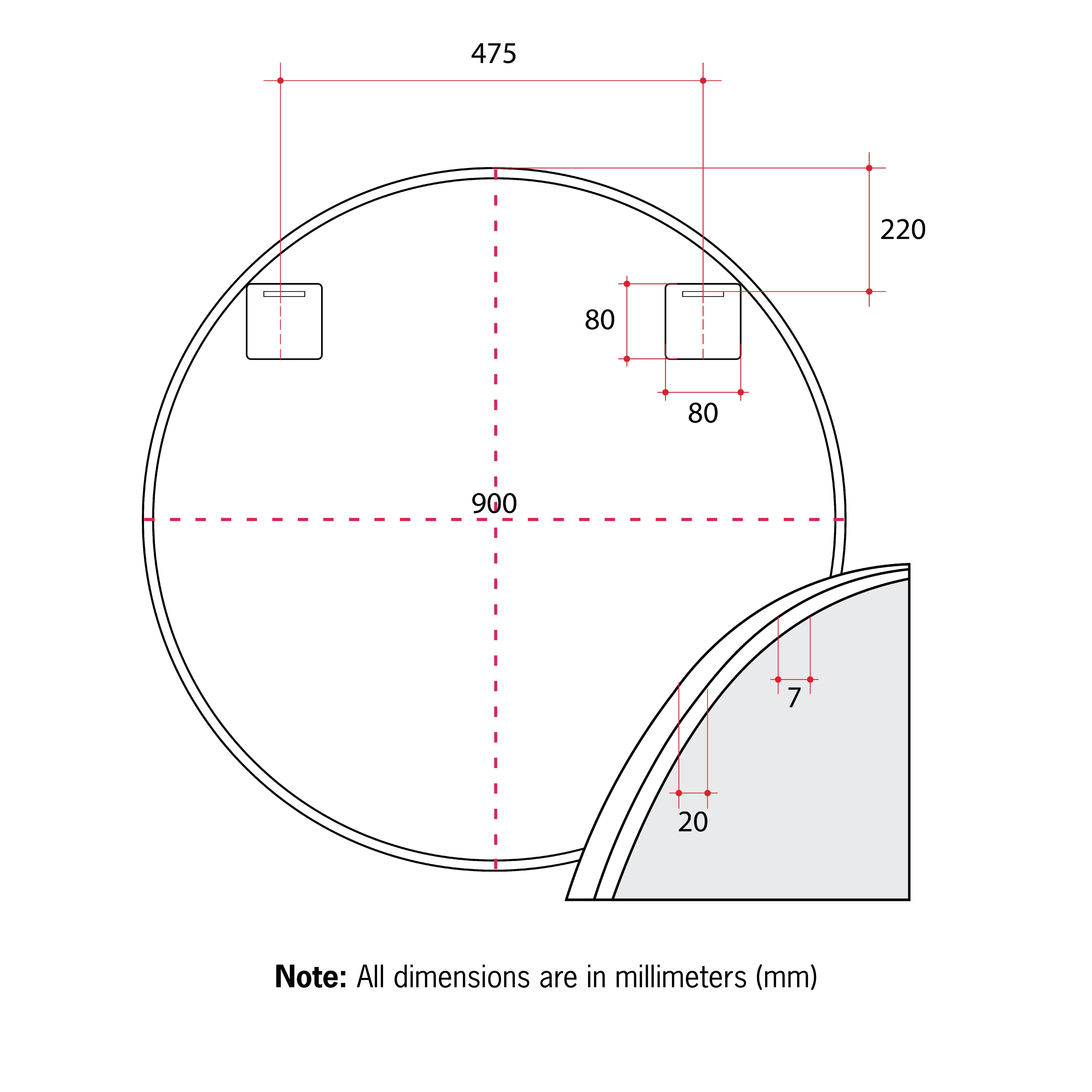 GR9090W Round White Framed Mirror