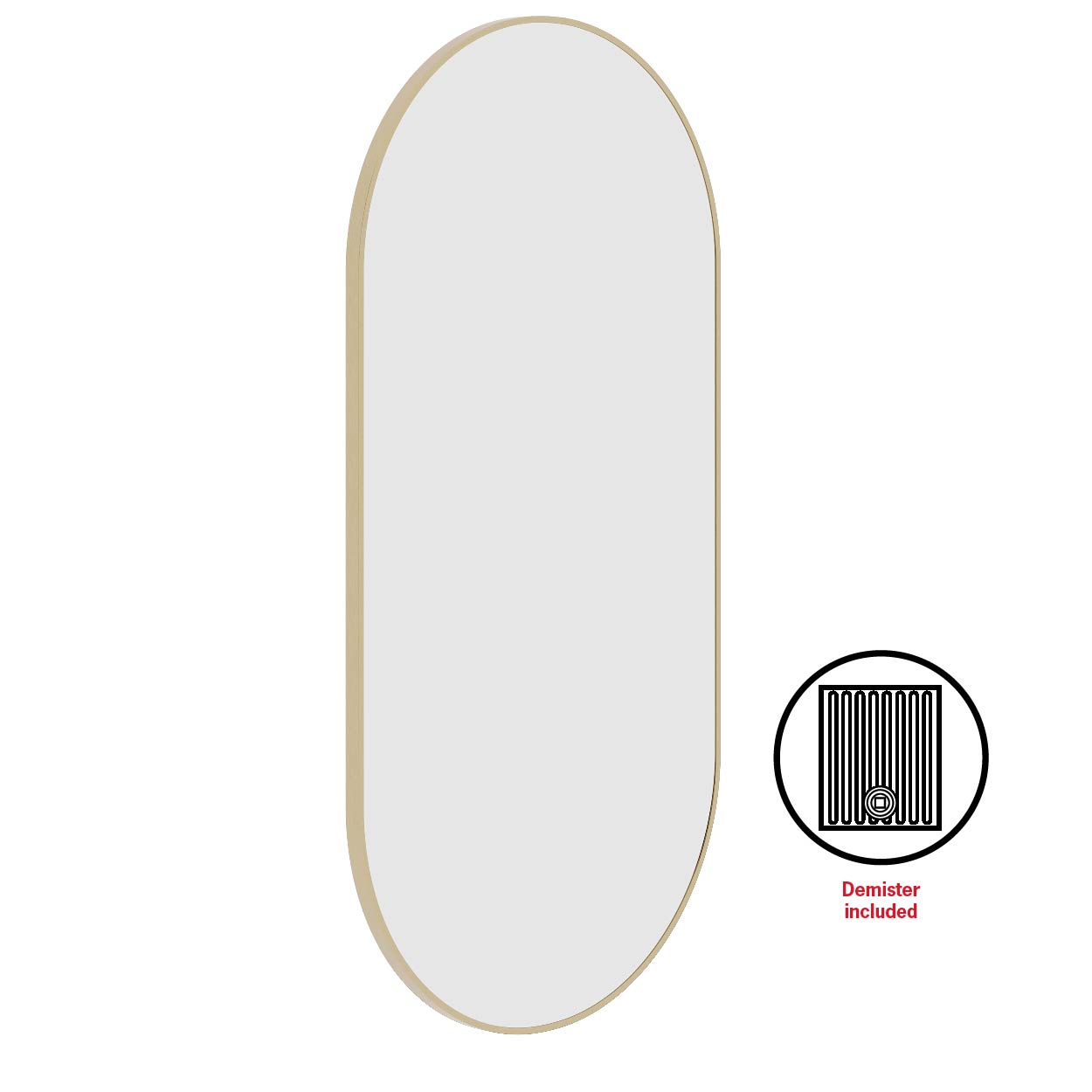 HP5010GD Pill Gold Framed Mirror Including Demister