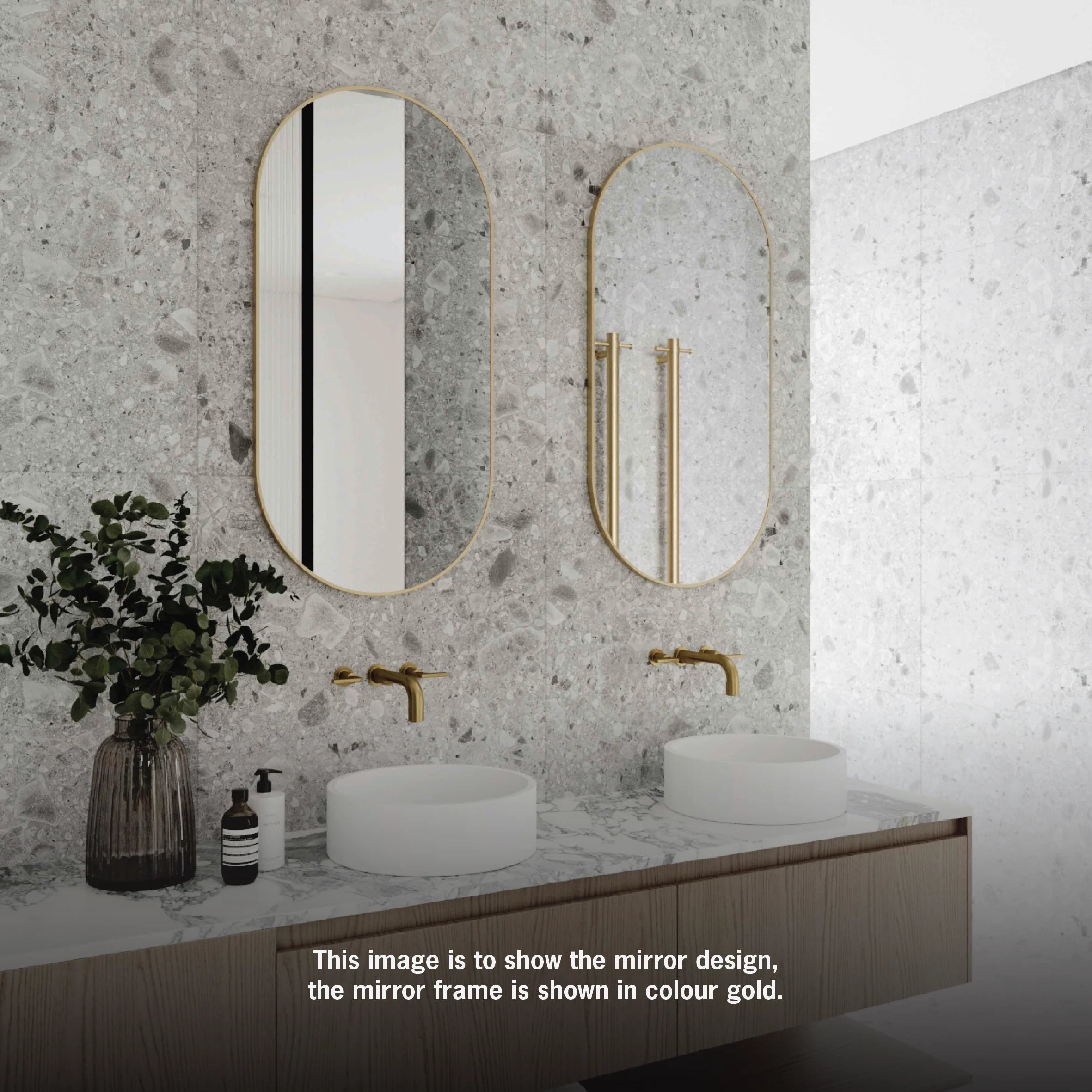 HP5010GD Pill Gold Framed Mirror Including Demister