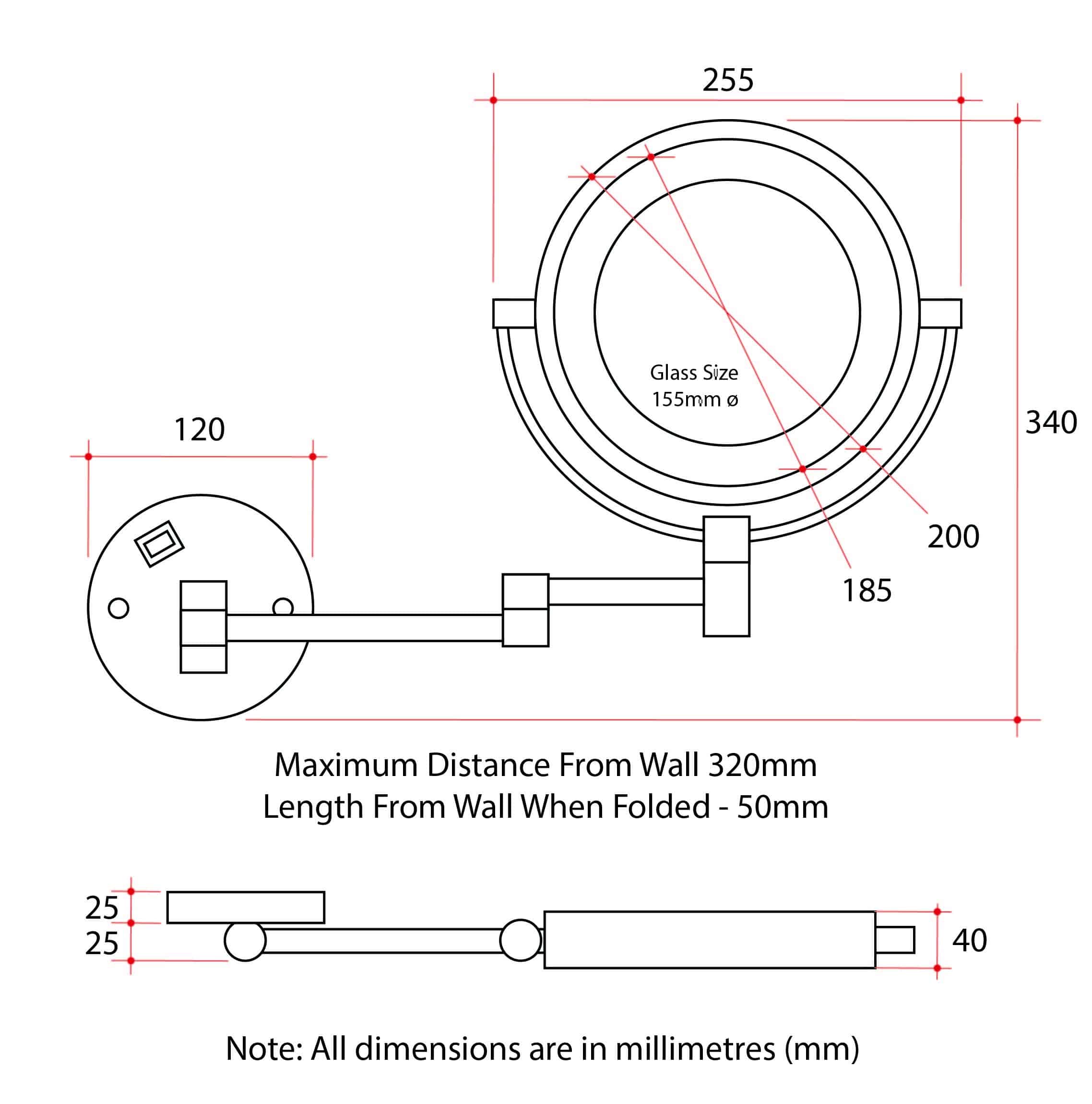 L155CSMCB 1&5x Magnification Matt Black Mirror with Light