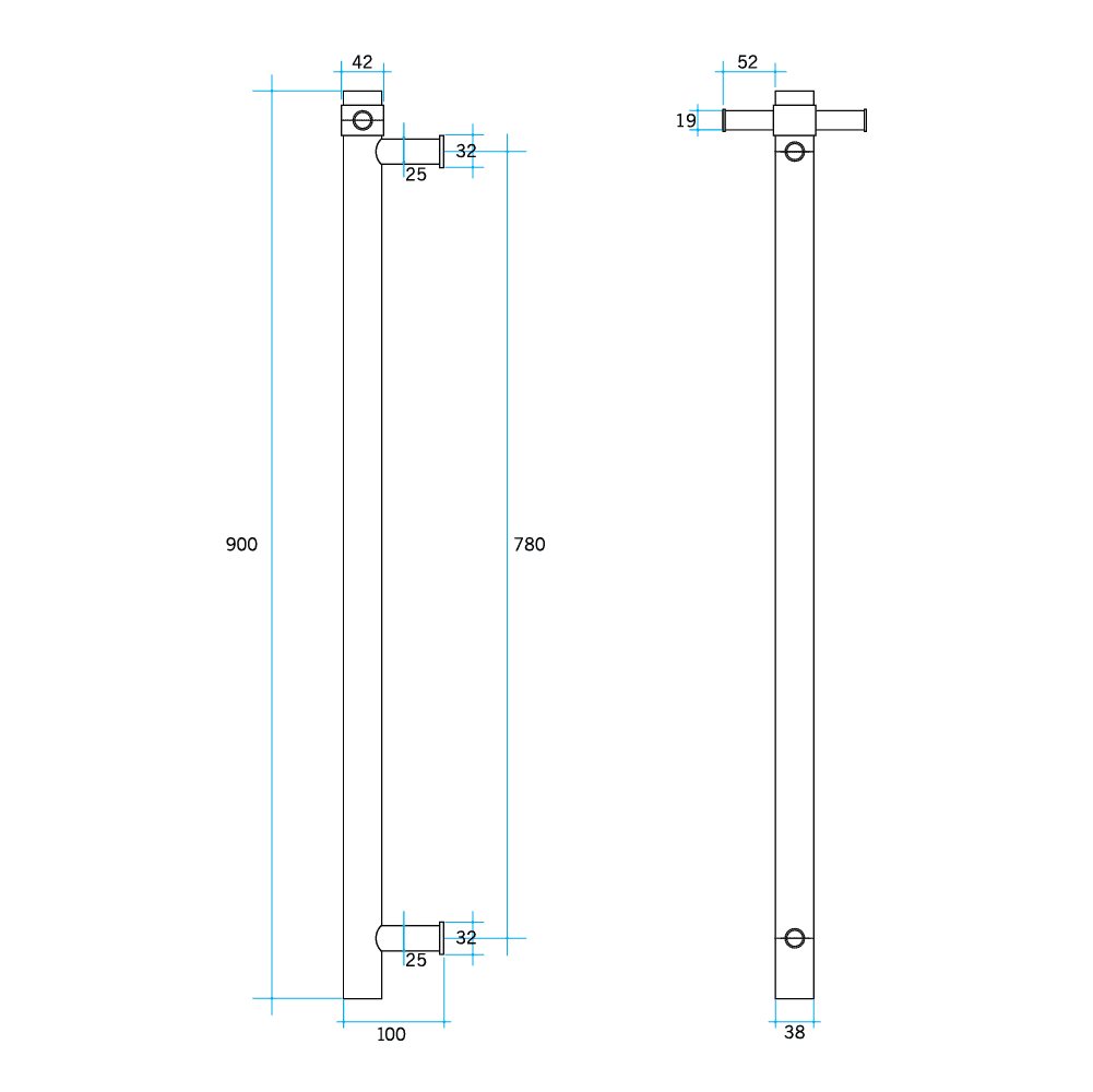 UVS900H Round Polished Non-Heated Vertical Single Towel Rail